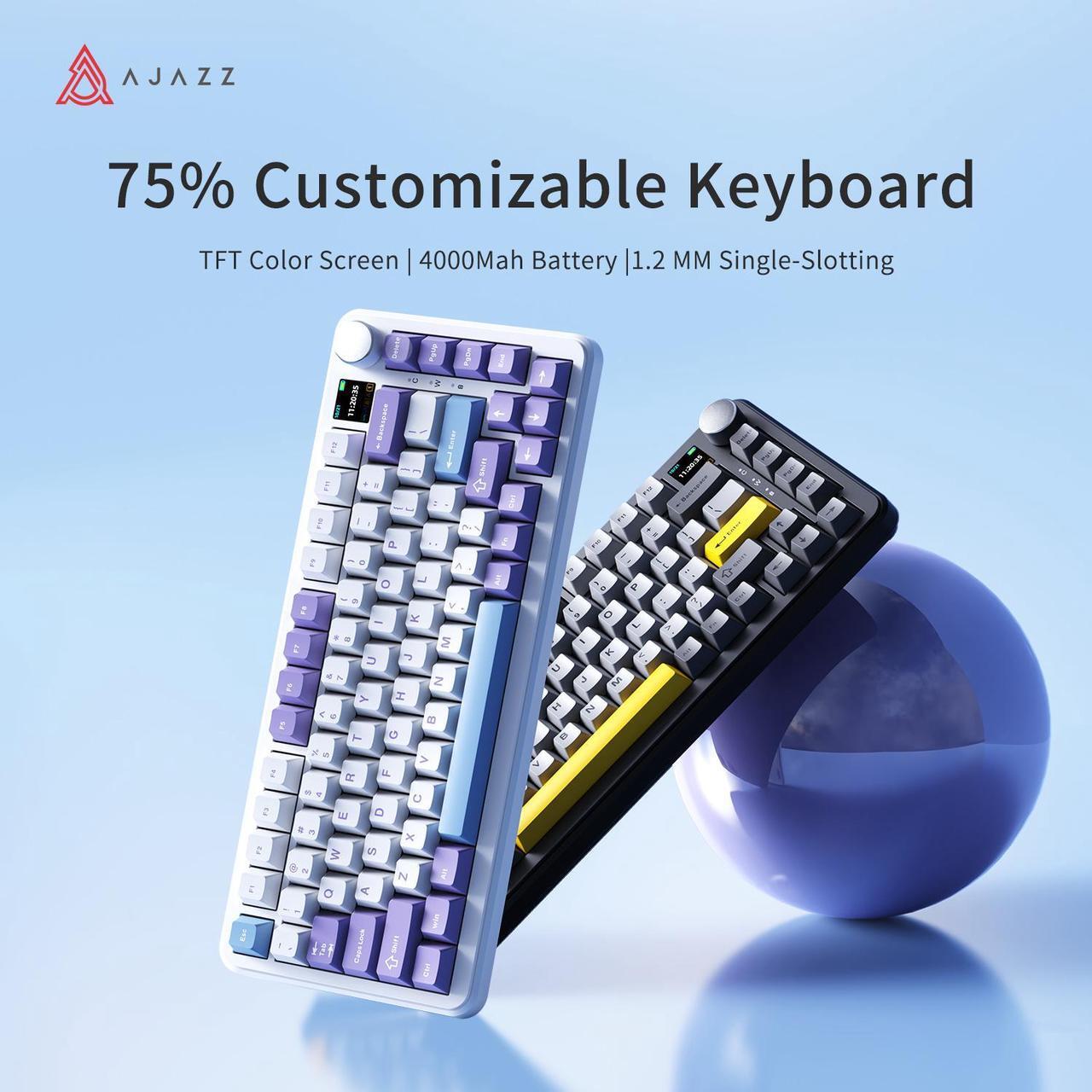 Alt view image 2 of 7 - AJAZZ AK820 MAX Tri-mode Hot Swap 4000mAH RGB Bluetooth Wireless Gaming Mechanical Keyboard With Knob 82 Keys PBT Keycaps Grey