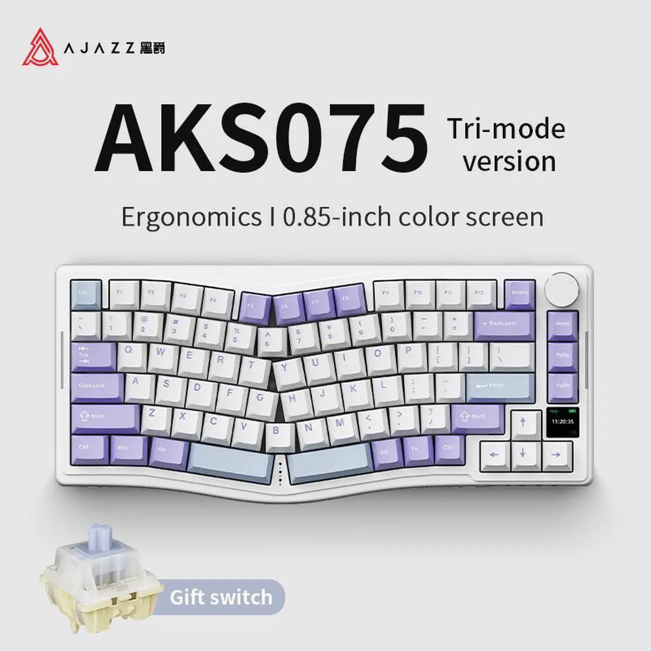 Alt view image 2 of 6 - AJAZZ AKS075 Mechanical Keyboard Customized Alice Ergonomic Hot Swap DIY TFT Display RGB 5000mAh BT 2.4G Wireless Keyboard Purple-Gift Switch
