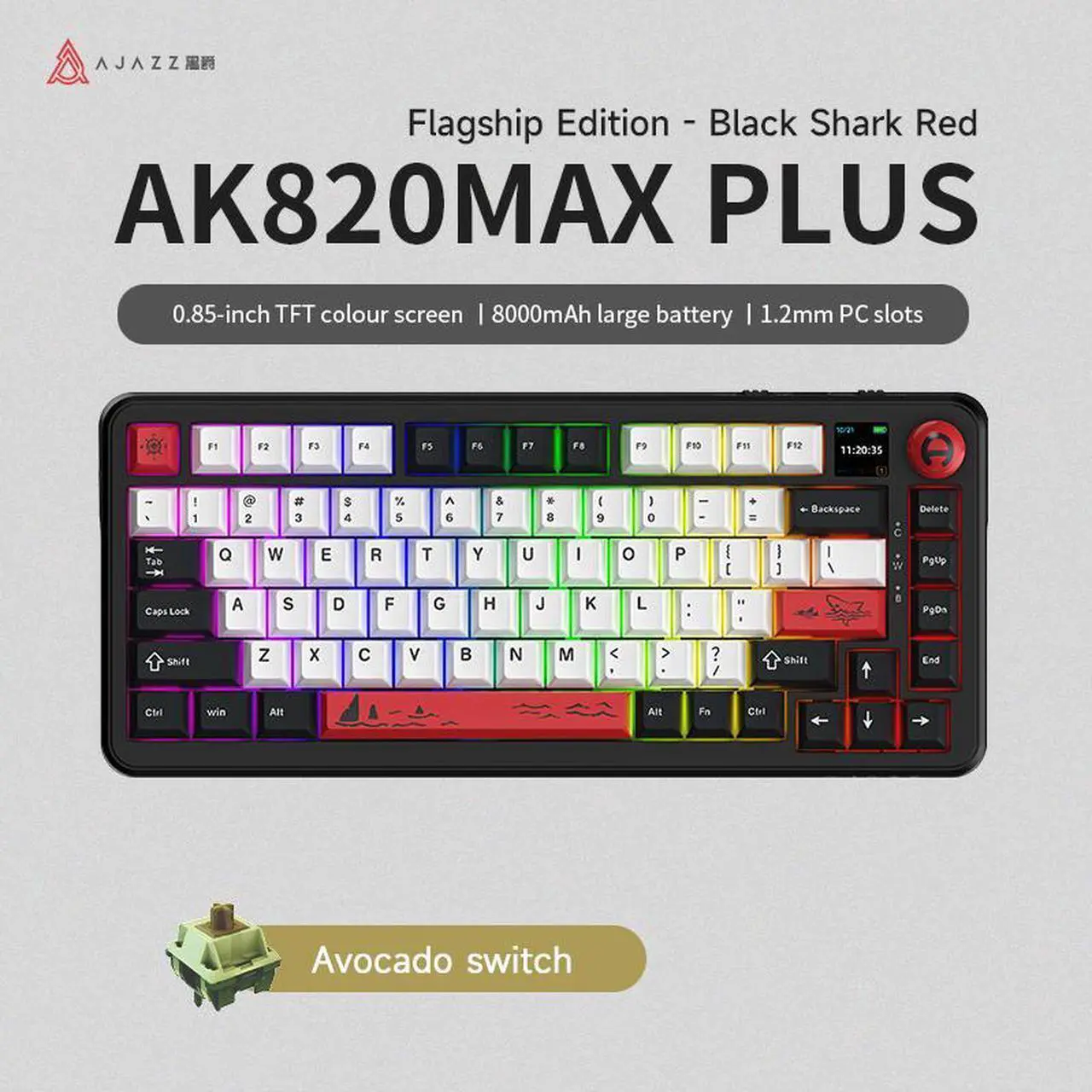 Alt view image 2 of 6 - AJAZZ AK820 MAX Plus Gaming Keyboard Tri Mode 8000mAh Gasket TFT Screen Hot Plug Mechanical Keyboard Customized PC Accessory Black-Avocado Axis switch