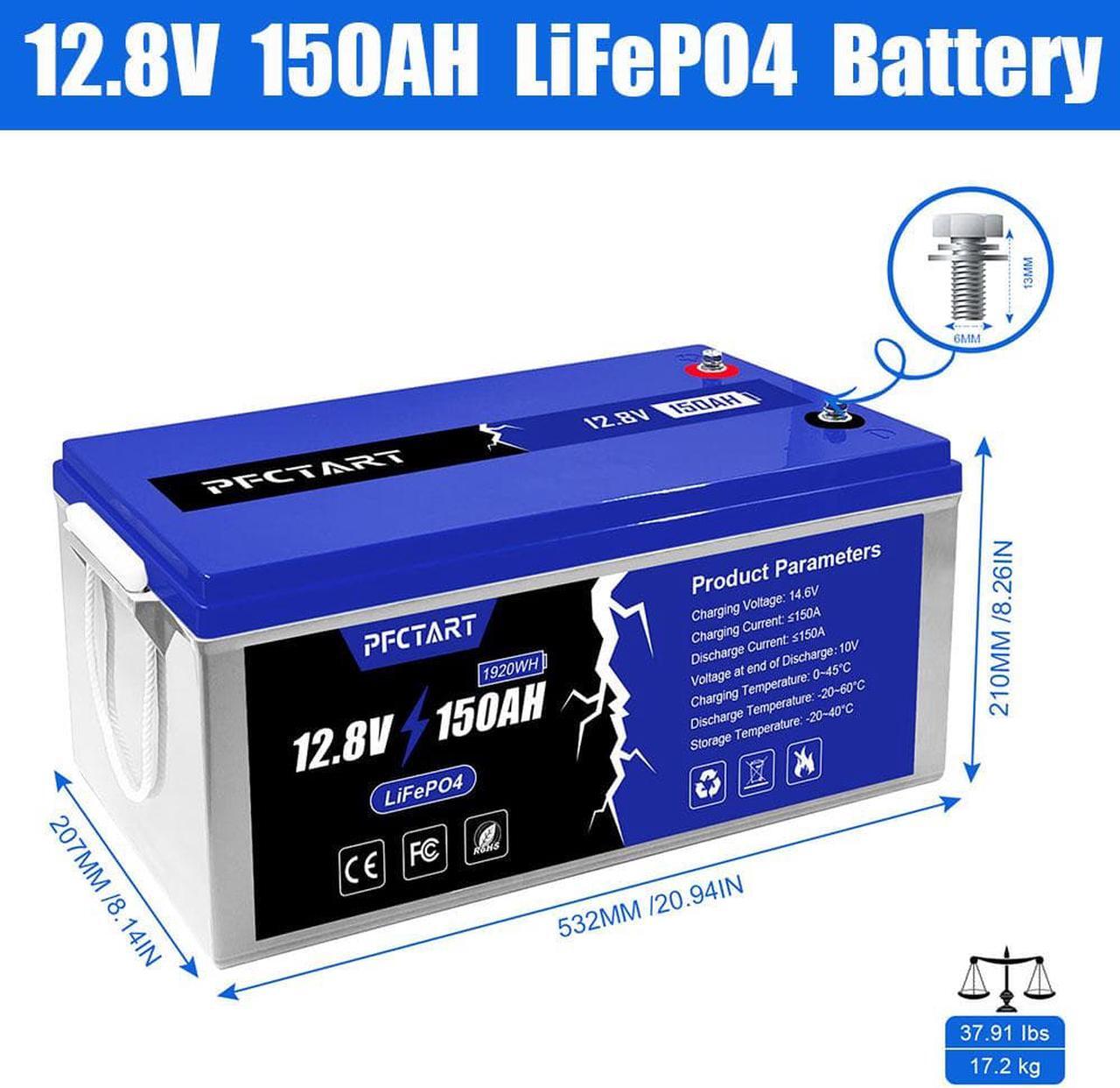 Alt view image 2 of 7 - 12V 150AH LiFePO4 Deep Cycle Lithium Battery for RV Marine Off-Grid Solar System