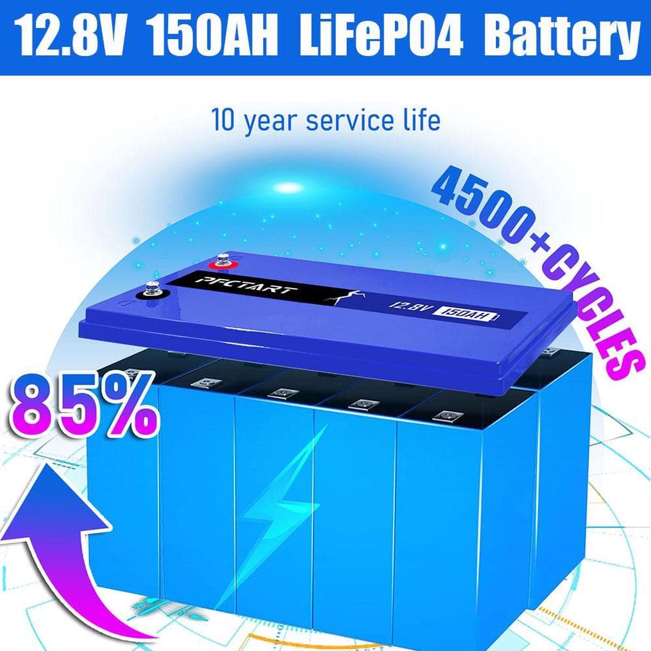 Alt view image 3 of 7 - 12V 150AH LiFePO4 Deep Cycle Lithium Battery for RV Marine Off-Grid Solar System
