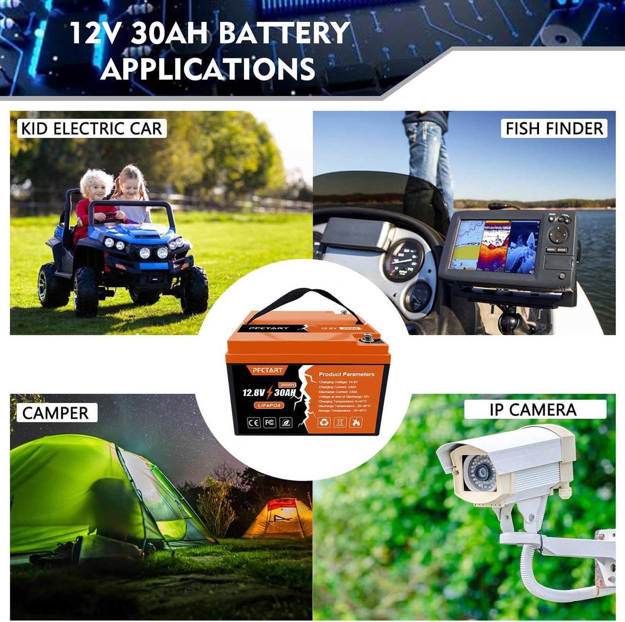 Alt view image 7 of 7 - PFCTART LiFePO4 Battery 12V 30Ah Lithium Iron Phosphate Deep Cycle BMS Home RV Camping US