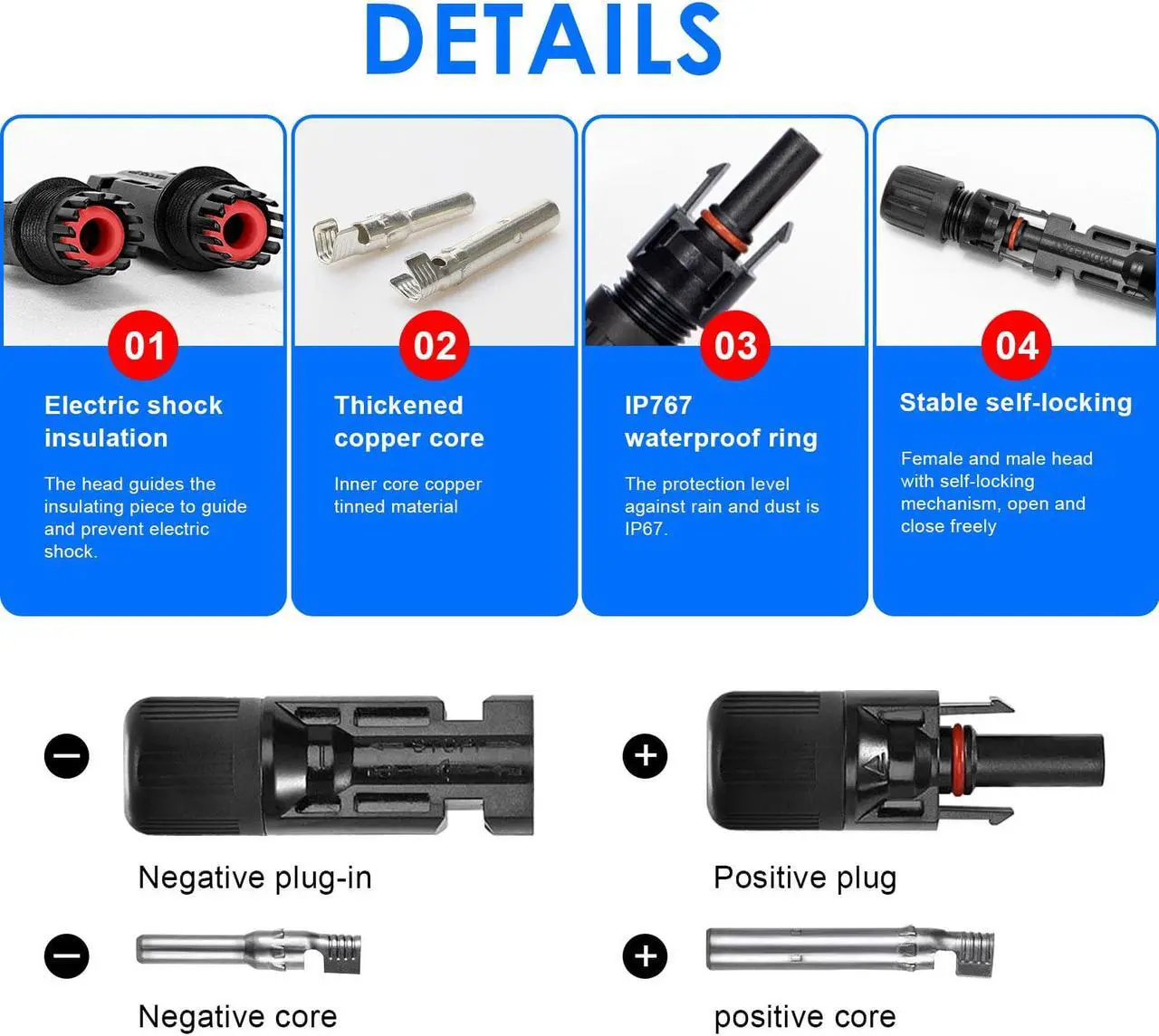 Alt view image 4 of 7 - 20 Pairs Solar Panel Cable Wire Connectors Kit Male/Female Waterproof Adapter US