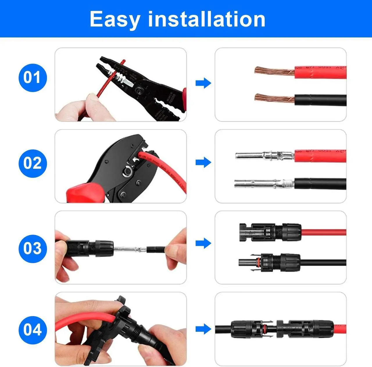 Alt view image 5 of 7 - 20 Pairs Solar Panel Cable Wire Connectors Kit Male/Female Waterproof Adapter US