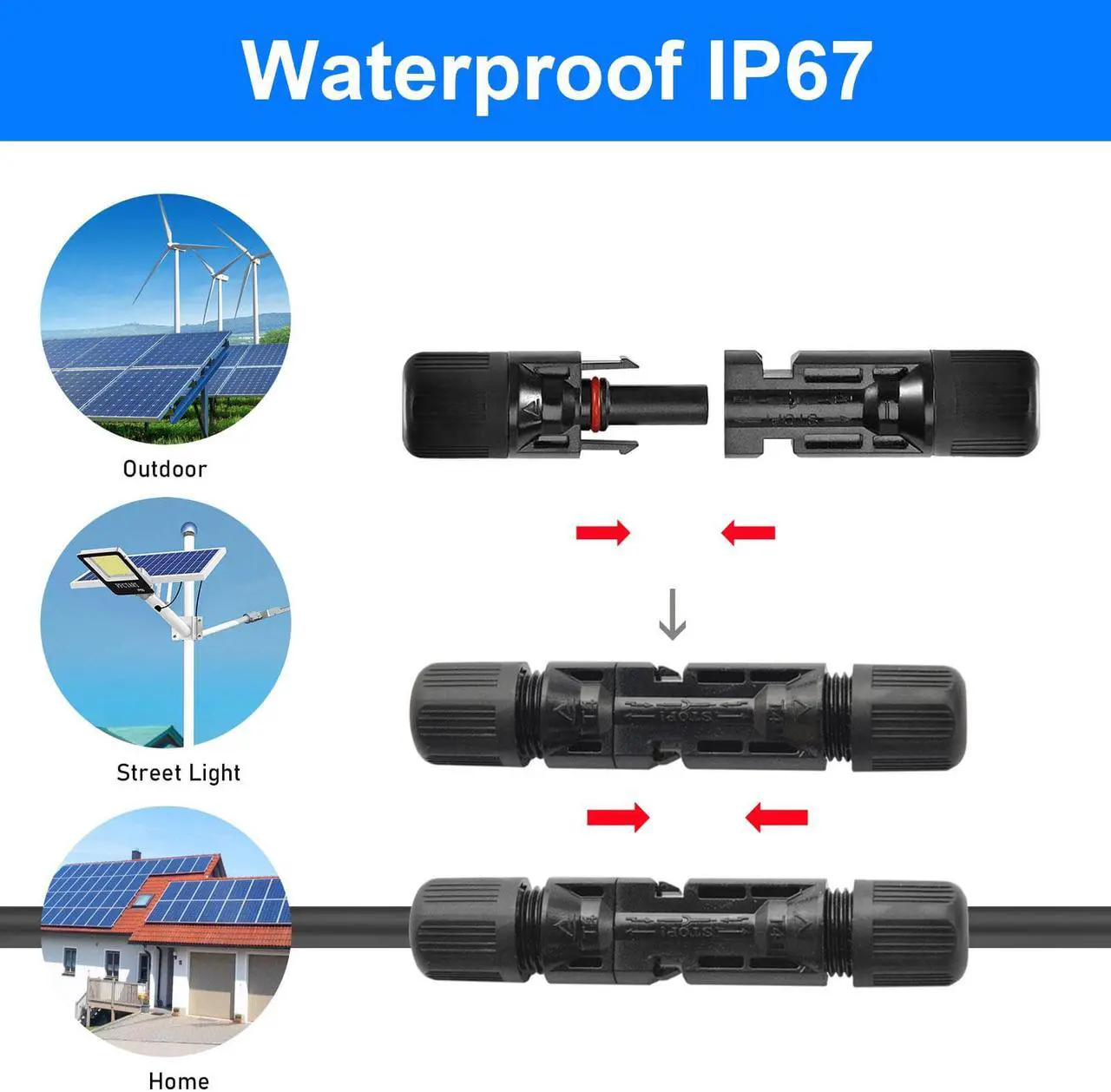 Alt view image 7 of 7 - 20 Pairs Solar Panel Cable Wire Connectors Kit Male/Female Waterproof Adapter US
