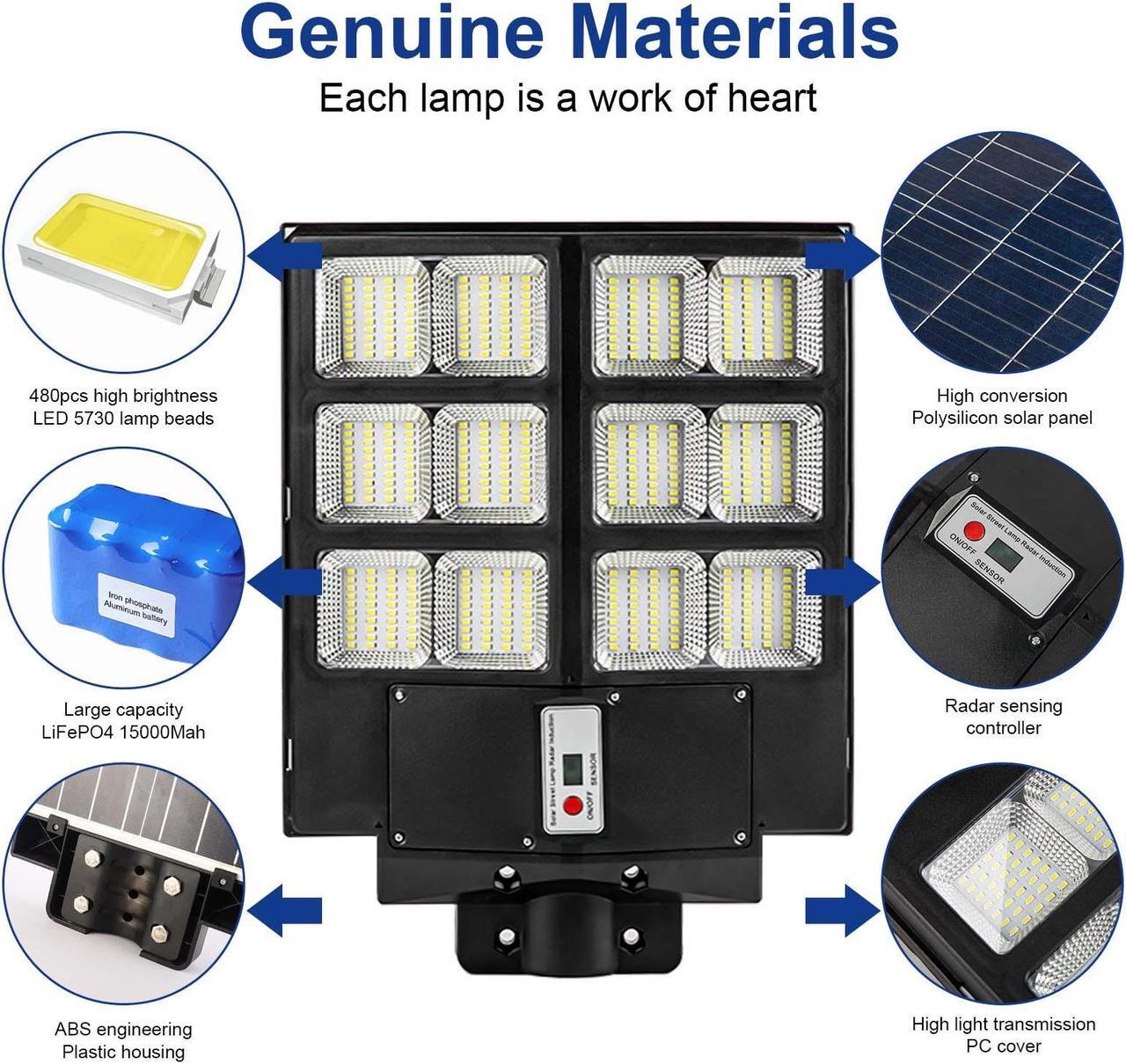 Alt view image 7 of 7 - PFCTART 9900000000LM 1000W Commercial LED Solar Street Light Dusk to Dawn Road Lamp, Solar Lights Outdoor Waterproof Remote Control, Solar Parking Lot Lights Commercial for Garage, Yard
