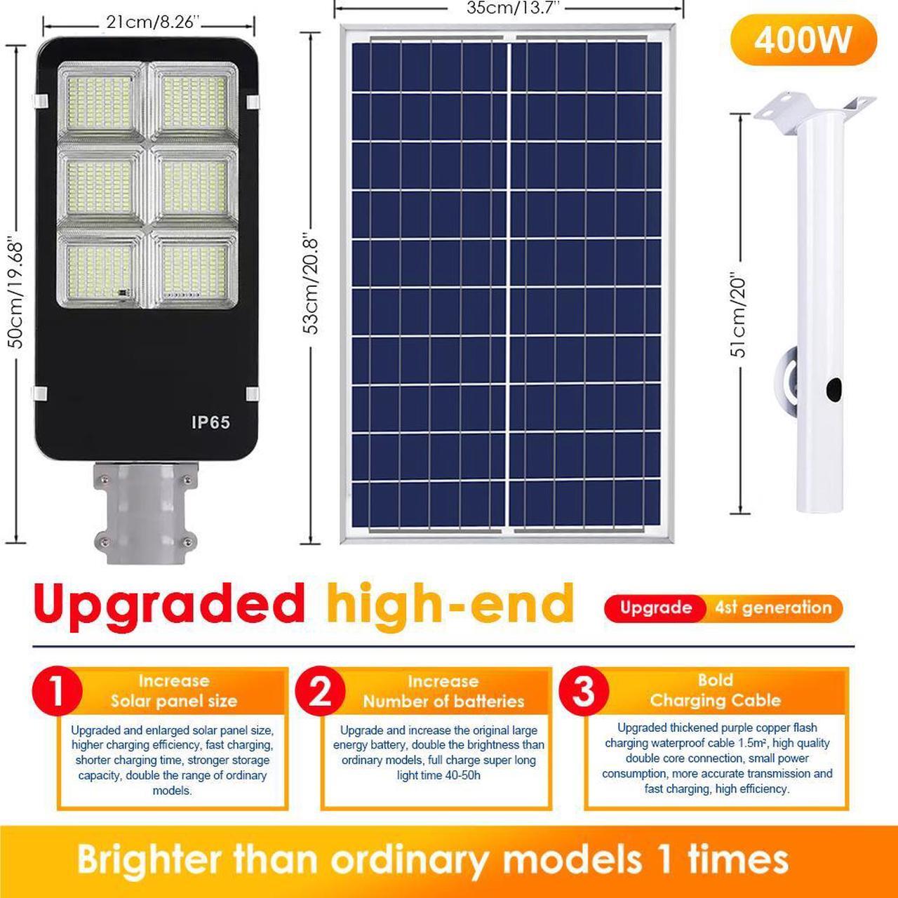 Alt view image 2 of 7 - 9900000000LM 400W Commercial LED Solar Street Light Dusk to Dawn Road Lamp+Pole+Remote