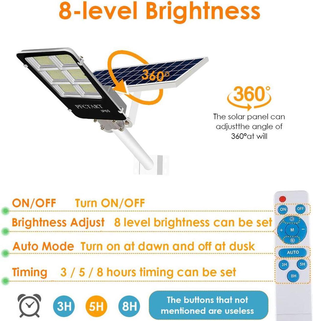 Alt view image 7 of 7 - 9900000000LM 400W Commercial LED Solar Street Light Dusk to Dawn Road Lamp+Pole+Remote
