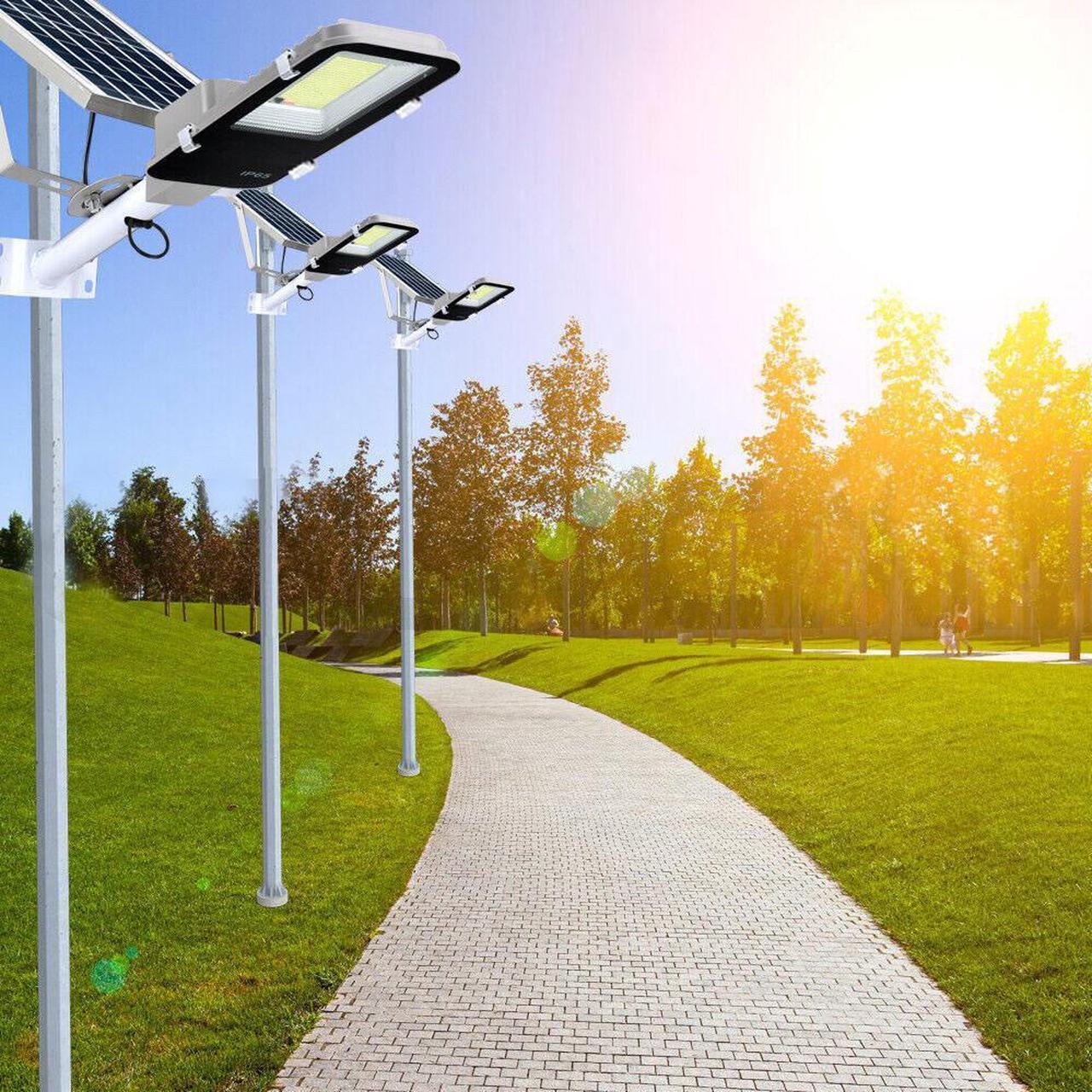 Alt view image 4 of 7 - 5000W Commercial LED Solar Street Light Dusk to Dawn Parking Lot Road Lamp +Pole
