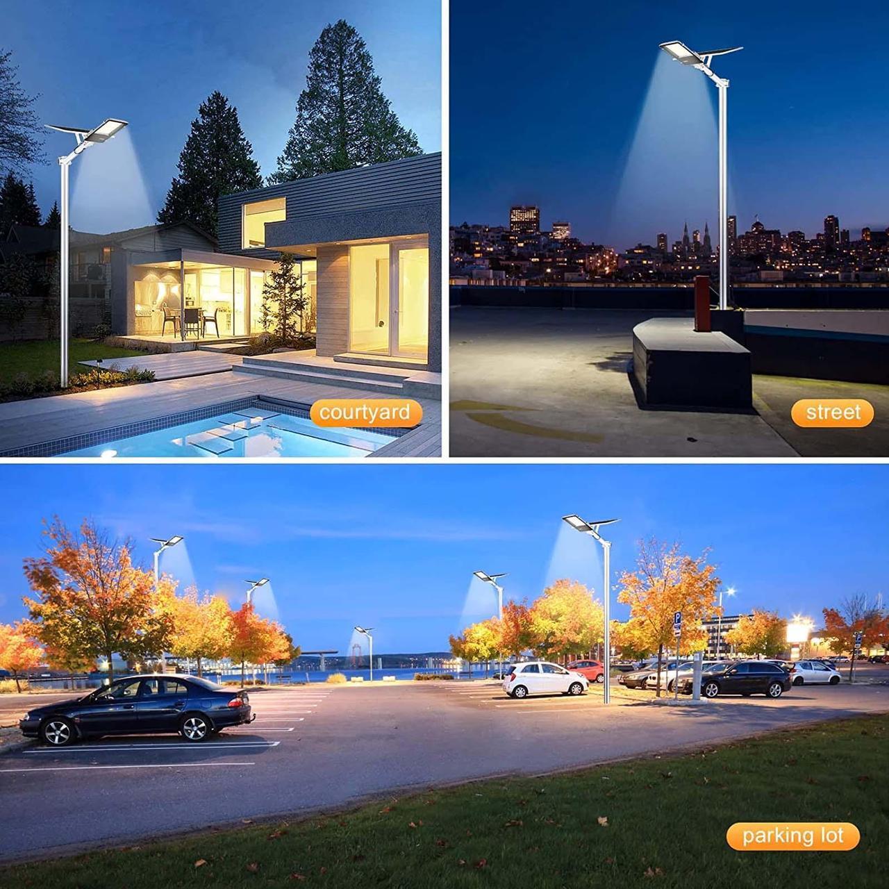 Alt view image 2 of 7 - 5000W Commercial LED Solar Street Light Dusk to Dawn Parking Lot Road Lamp +Pole