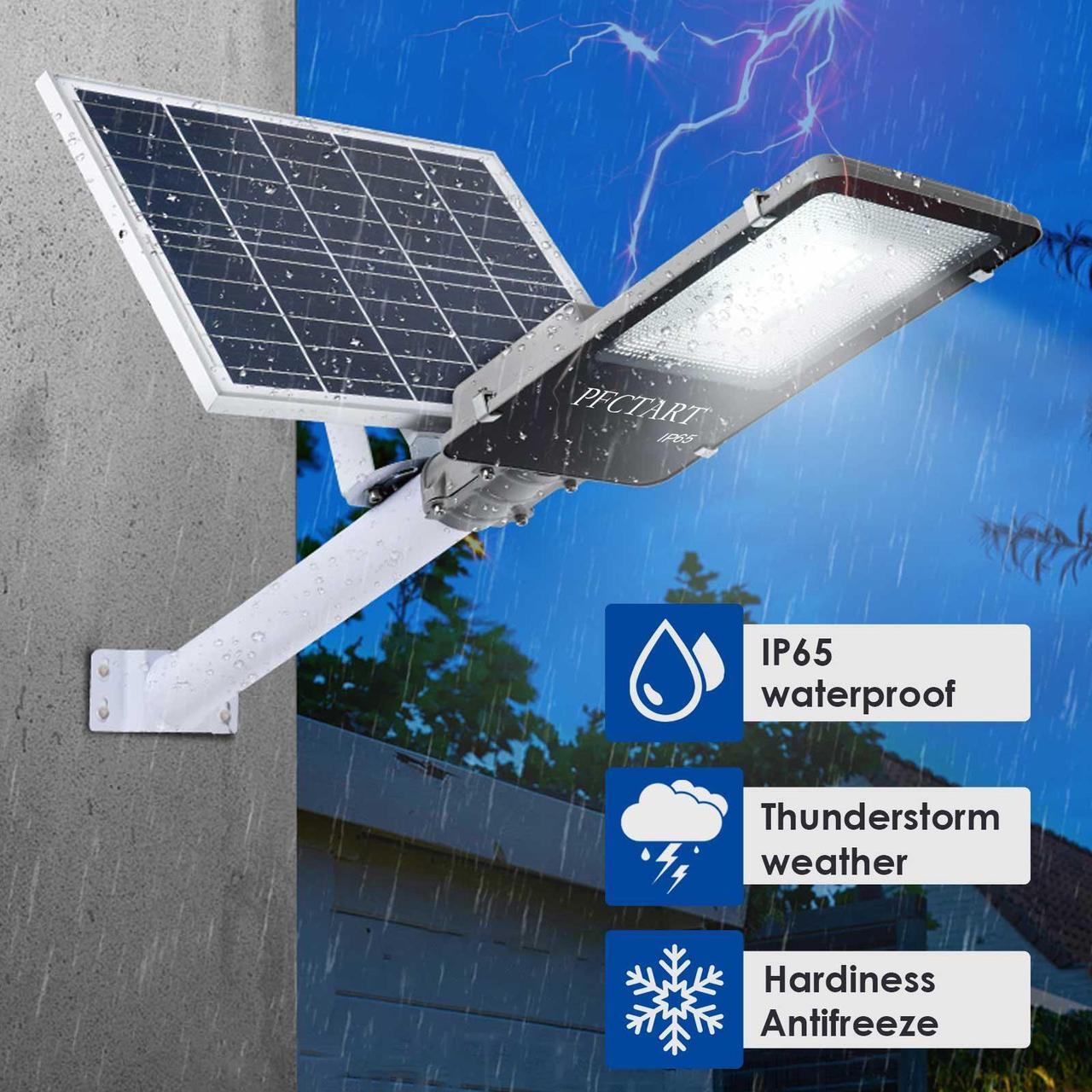 Alt view image 5 of 7 - 5000W Commercial LED Solar Street Light Dusk to Dawn Parking Lot Road Lamp +Pole