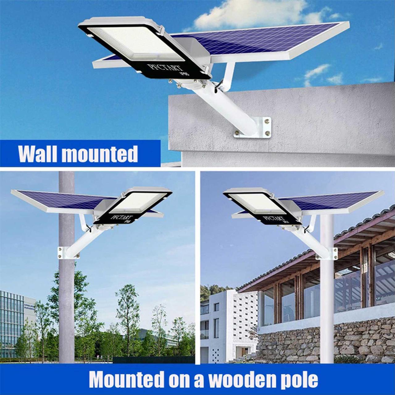Alt view image 6 of 7 - 5000W Commercial LED Solar Street Light Dusk to Dawn Parking Lot Road Lamp +Pole