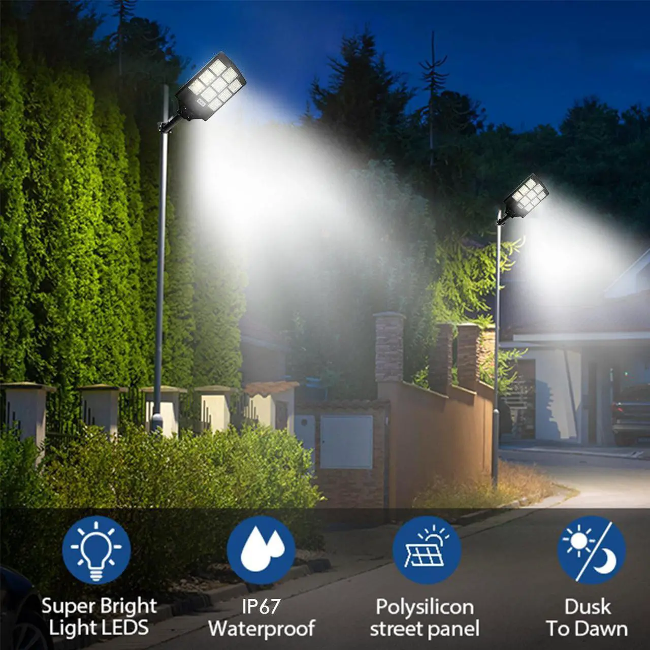 Alt view image 6 of 7 - 1000W Solar Street Lights Outdoor Dusk to Dawn Road Lamp Solar Flood Light +Remote+Pole