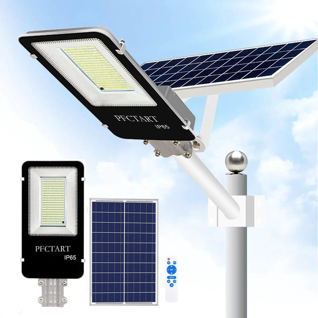 Main image of PFCTART 1000W Commercial Solar Street Flood Light Lamp Outdoor Dusk to Dawn Wall Lamp, IP65 6500k LED Street Light with Remote Control for Garage, Yard, Barn, Road