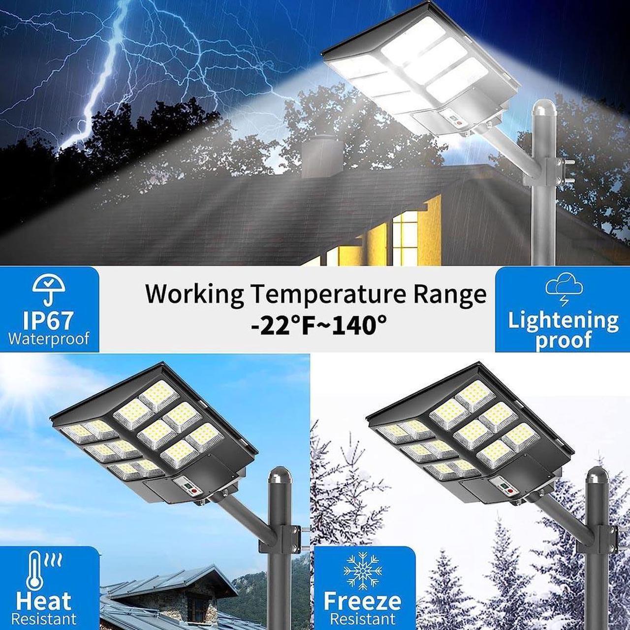 Alt view image 6 of 7 - PFCTART 9900000000LM 1000W Commercial LED Solar Street Light Dusk to Dawn Road Lamp, Solar Lights Outdoor Waterproof Remote Control, Solar Parking Lot Lights Commercial for Garage, Yard