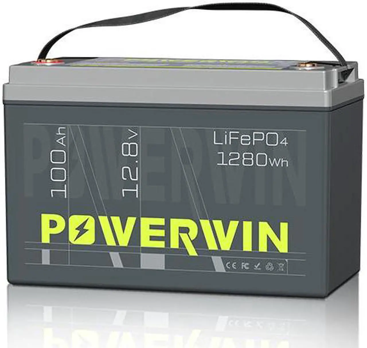 Main image of POWERWIN 12V 100Ah LiFePO4 Lithium Battery with 100A BMS Max Up to 15000 Deep Cycles LiFePO4 Battery 1280Wh for Trolling Motor RV Camping Marine and Off Grid BT100
