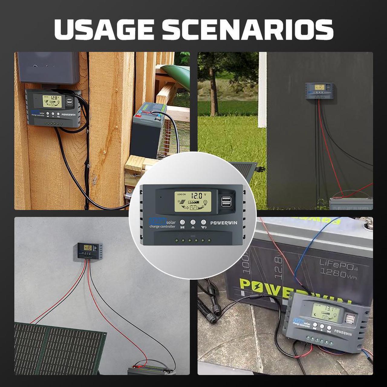 Alt view image 7 of 7 - POWERWIN 50A MPPT 12V 24V Solar Charge Controller Solar Charge Regulator with Adjustable LCD Display Dual USB Solar Panel Regulator for LiFePO4 Battery Lithium Battery