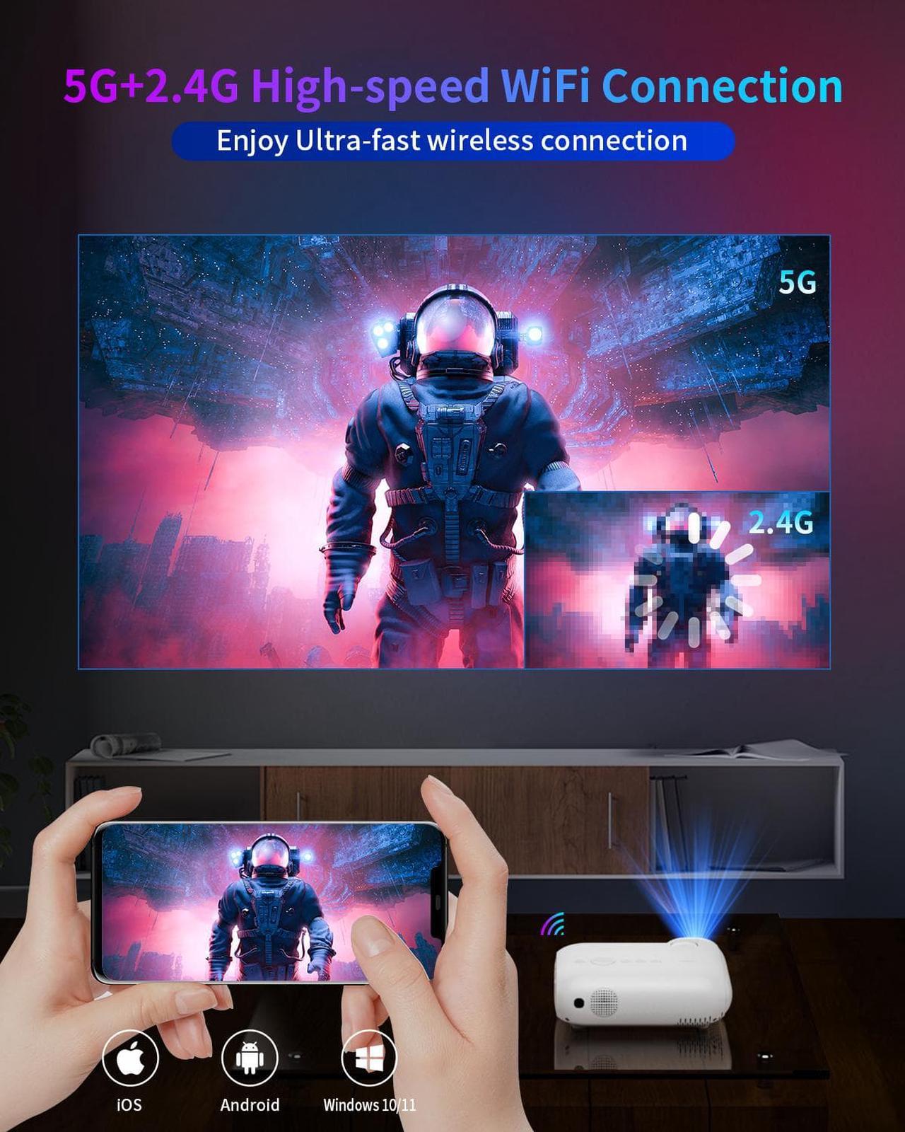 Alt view image 4 of 7 - YOTON Projector 5G WiFi Bluetooth 1080P Native Outdoor Portable Projector 4K Support, Movie Home Projector with HDMI/USB