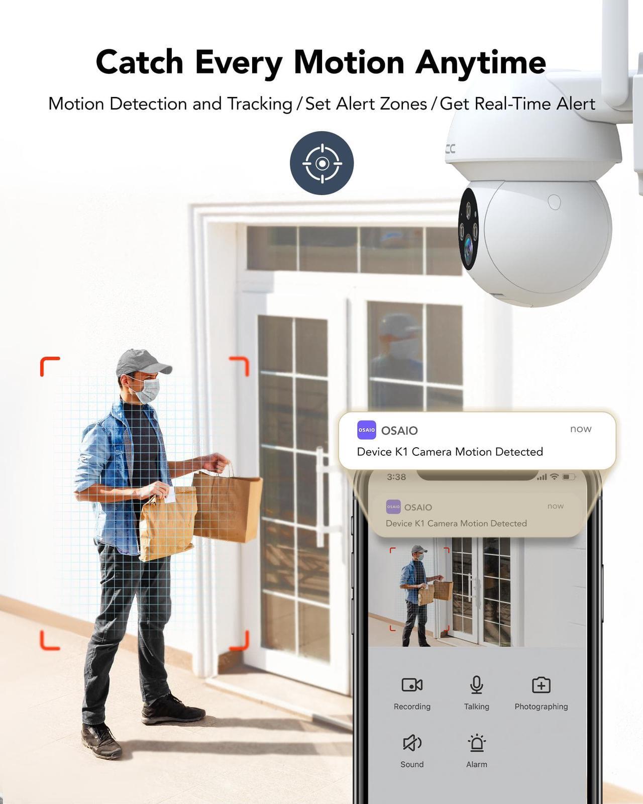Alt view image 5 of 7 - GNCC 2K Outdoor Security Camera 2.4G WiFi, CCTV Camera, 360° PTZ Auto-Tracking Night Vision Surveillance Camera, Motion Detection , 2 Way Audio, APP Remote Control, IP66 Waterproof