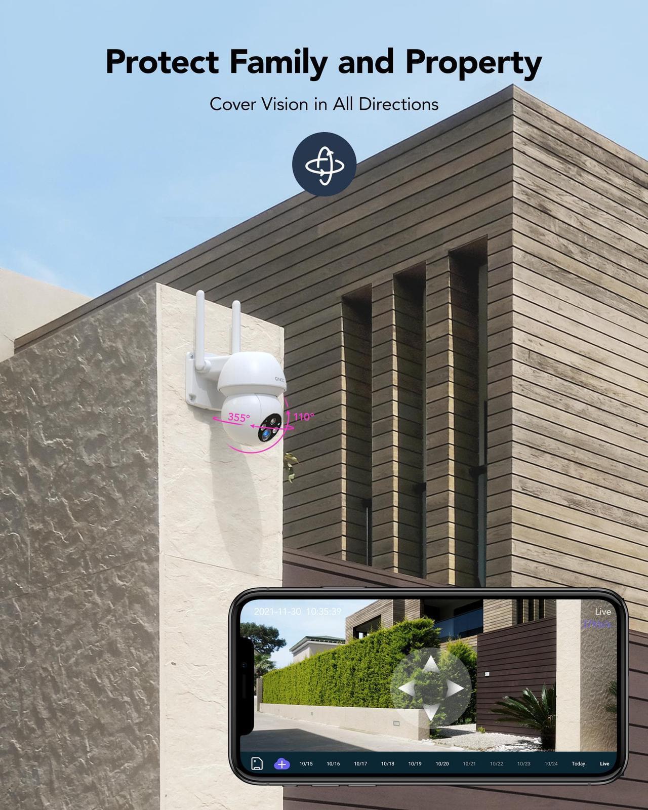 Alt view image 3 of 7 - GNCC 2K Outdoor Security Camera 2.4G WiFi, CCTV Camera, 360° PTZ Auto-Tracking Night Vision Surveillance Camera, Motion Detection , 2 Way Audio, APP Remote Control, IP66 Waterproof
