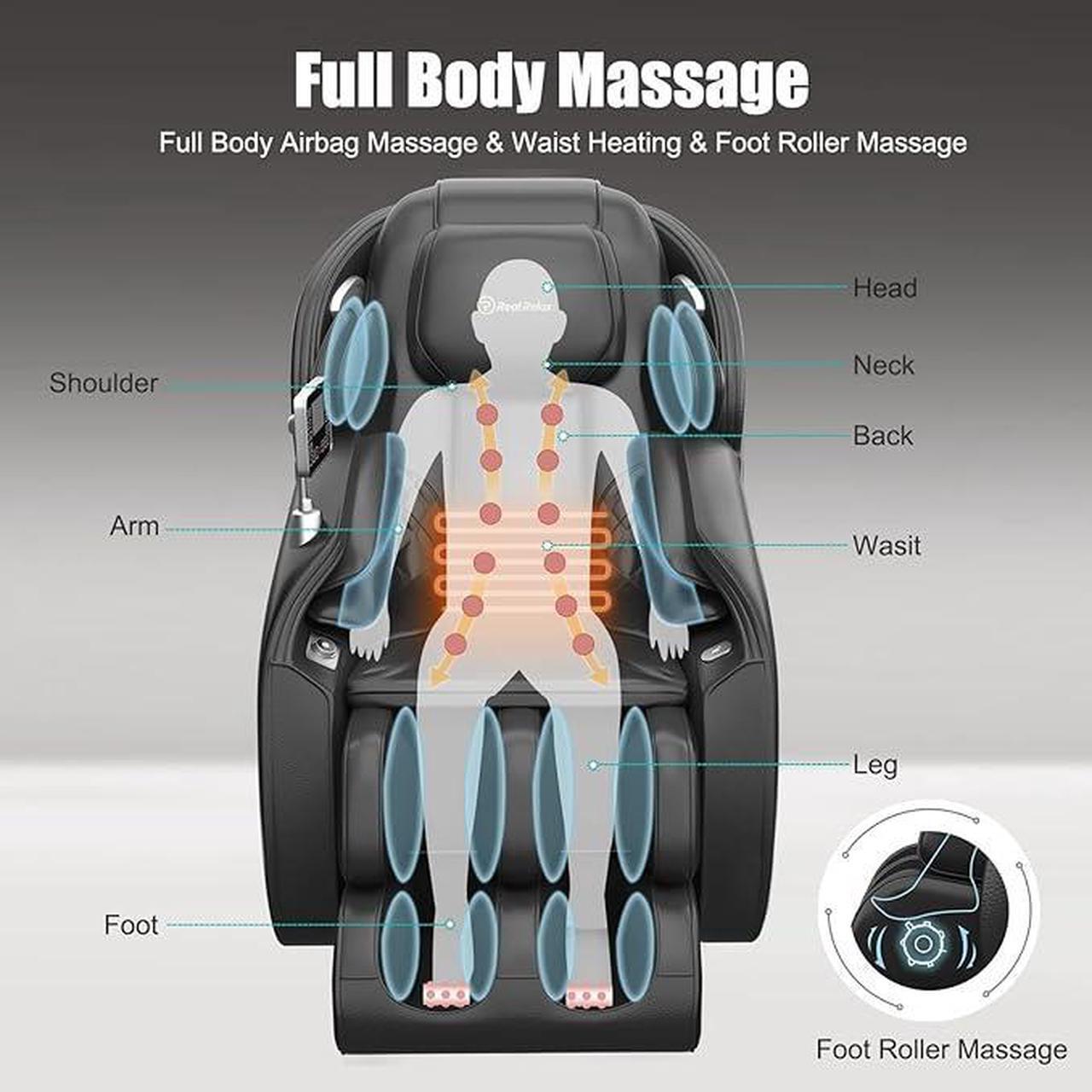 Alt view image 3 of 6 - Real Relax® 2024 Massage Chair Favor-06, Full Body Zero Gravity SL-Track Shiatsu Massage Recliner Chair with Heat Body Scan Bluetooth Foot Roller, Full Black