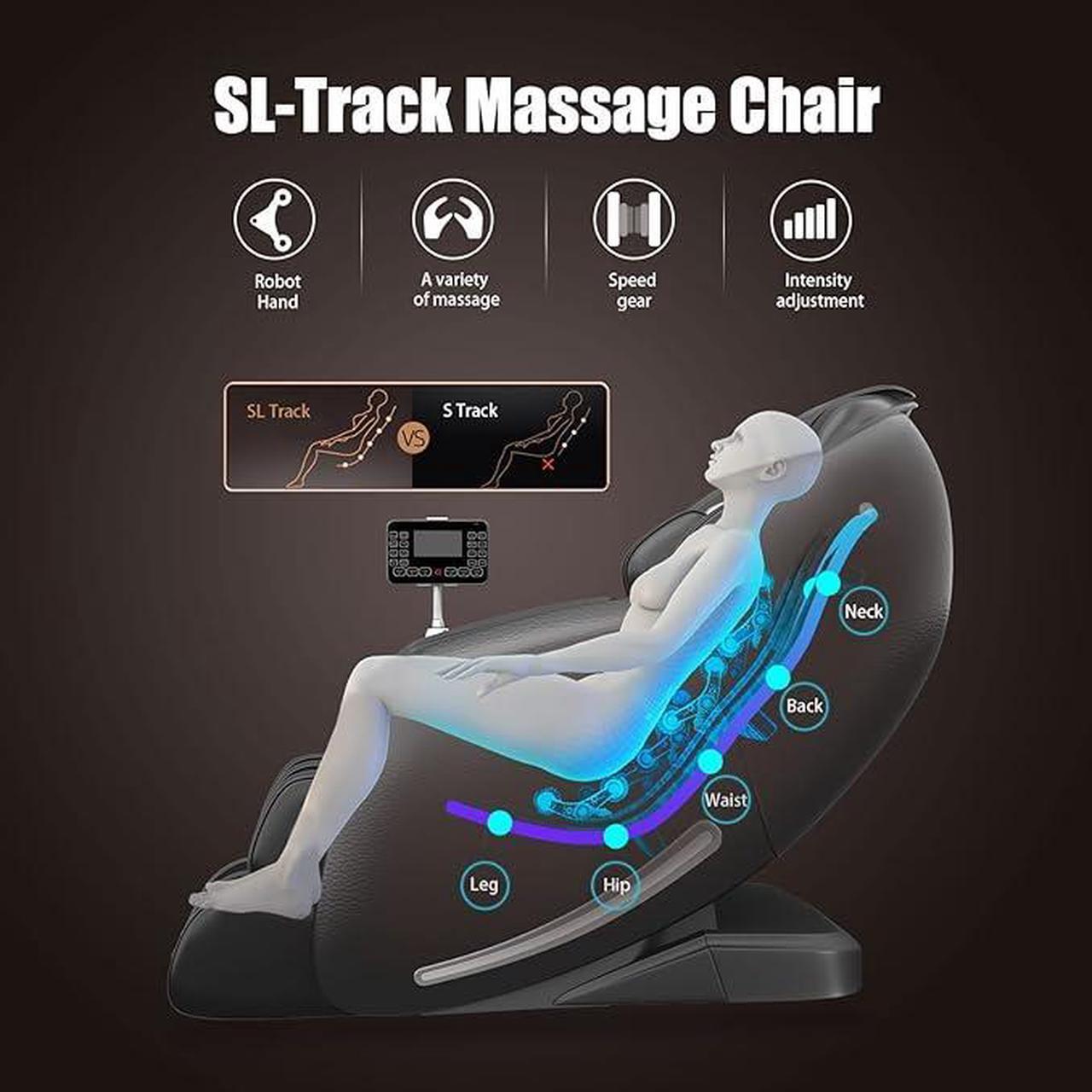Alt view image 4 of 6 - Real Relax® 2024 Massage Chair Favor-06, Full Body Zero Gravity SL-Track Shiatsu Massage Recliner Chair with Heat Body Scan Bluetooth Foot Roller, Full Black