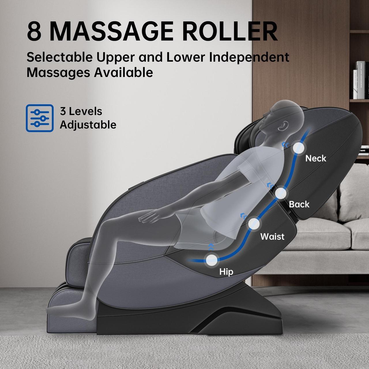 Alt view image 2 of 7 - Real Relax®MM450 Massage Chair Full Body, 2024 Massage Chair with 8 Fixed Shiatsu Massage Rollers, Zero Gravity Mode, Heater, Bluetooth, Foot Massage, Black