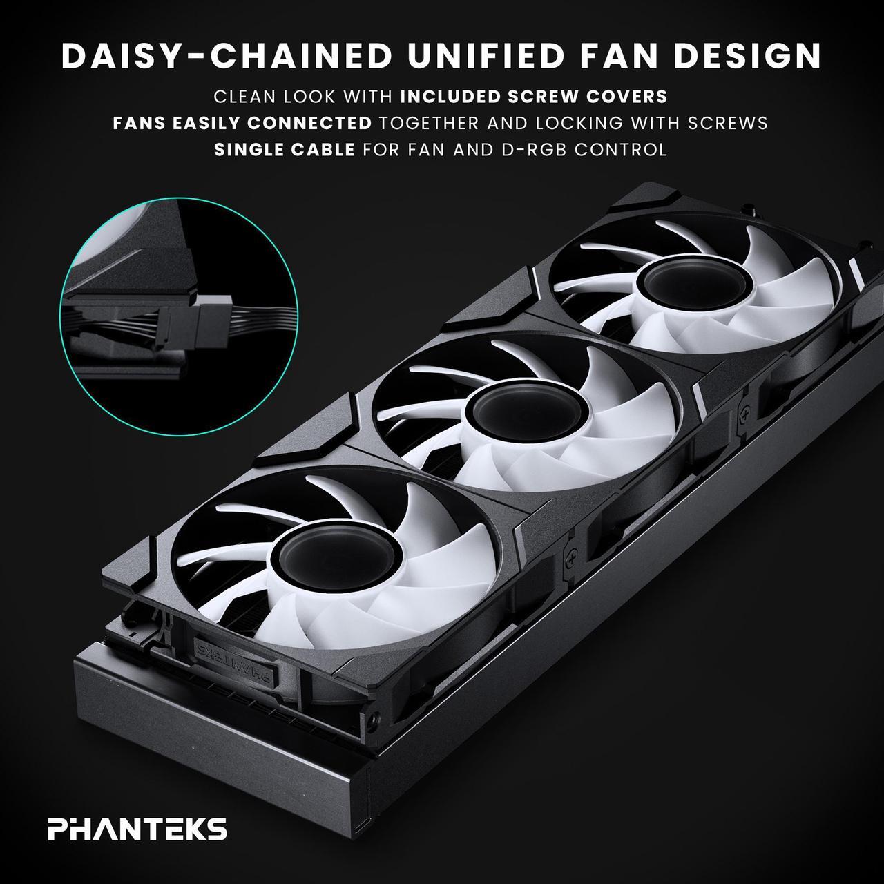 Alt view image 4 of 6 - Phanteks Glacier One 360M25 G2 AIO Liquid CPU Cooler, Black, RGB Pump Cap Design, 3x Performance 120mm M25 G2 PWM RGB Fans, for Intel LGA 1700, 1851, 1200, 115x and AMD AM4/AM5 sockets, Black