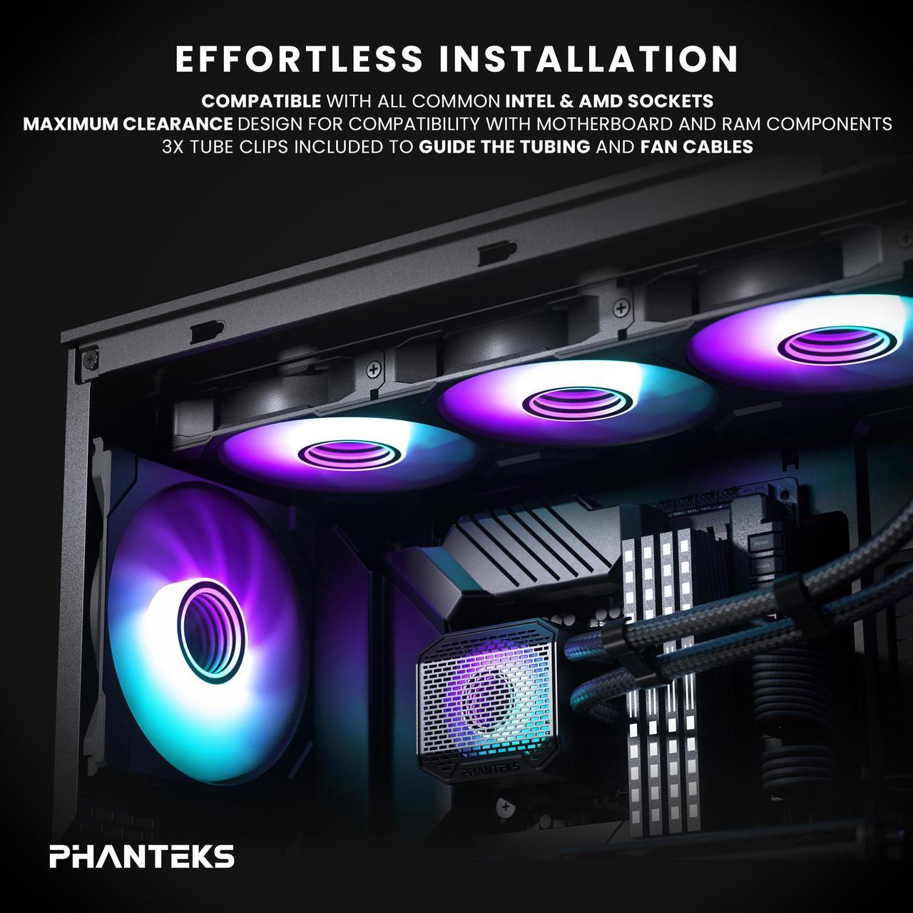 Alt view image 3 of 6 - Phanteks Glacier One 360M25 G2 AIO Liquid CPU Cooler, Black, RGB Pump Cap Design, 3x Performance 120mm M25 G2 PWM RGB Fans, for Intel LGA 1700, 1851, 1200, 115x and AMD AM4/AM5 sockets, Black