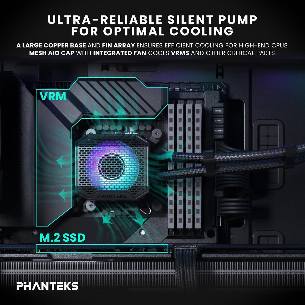 Alt view image 5 of 6 - Phanteks Glacier One 360M25 G2 AIO Liquid CPU Cooler, Black, RGB Pump Cap Design, 3x Performance 120mm M25 G2 PWM RGB Fans, for Intel LGA 1700, 1851, 1200, 115x and AMD AM4/AM5 sockets, Black