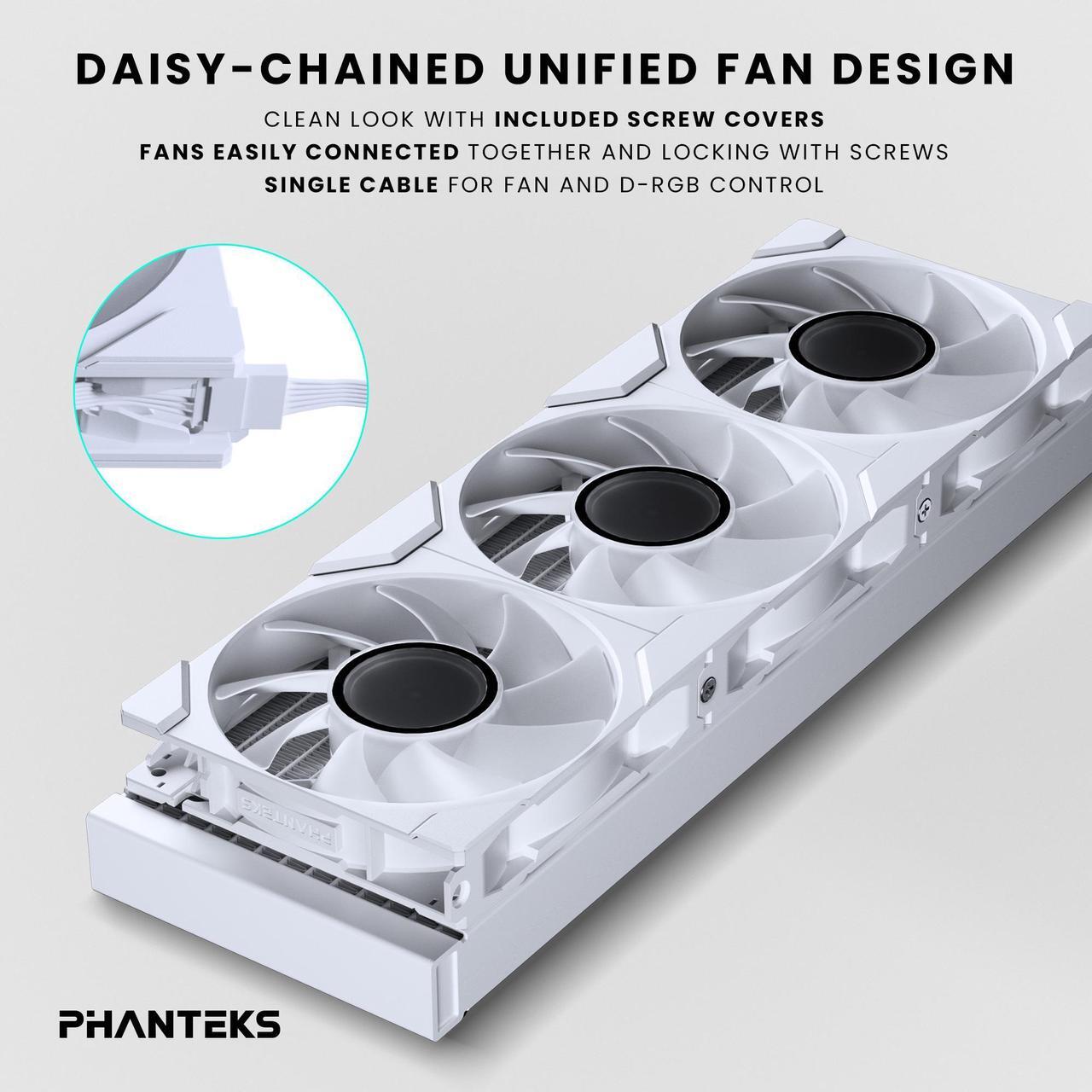 Alt view image 4 of 6 - Phanteks Glacier One 360M25 G2 AIO Liquid CPU Cooler, White, RGB Pump Cap Design, 3x Performance 120mm M25 G2 PWM RGB Fans, for Intel LGA 1700, 1851, 1200, 115x and AMD AM4/AM5 sockets, White