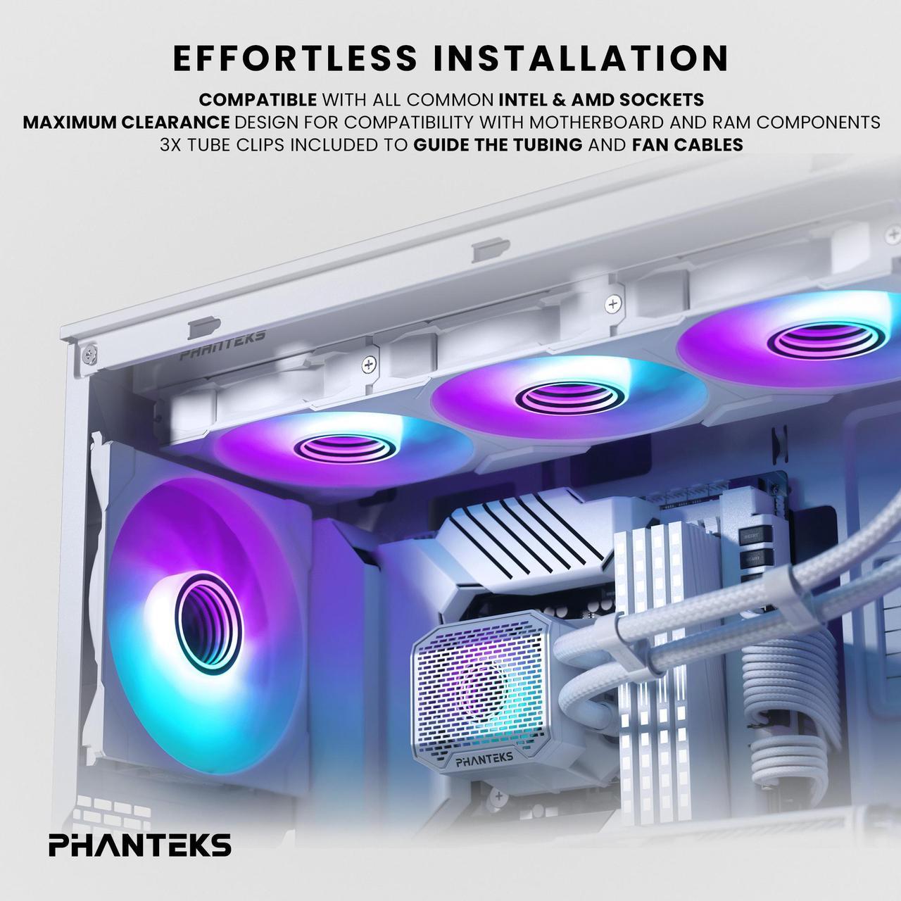 Alt view image 3 of 6 - Phanteks Glacier One 360M25 G2 AIO Liquid CPU Cooler, White, RGB Pump Cap Design, 3x Performance 120mm M25 G2 PWM RGB Fans, for Intel LGA 1700, 1851, 1200, 115x and AMD AM4/AM5 sockets, White