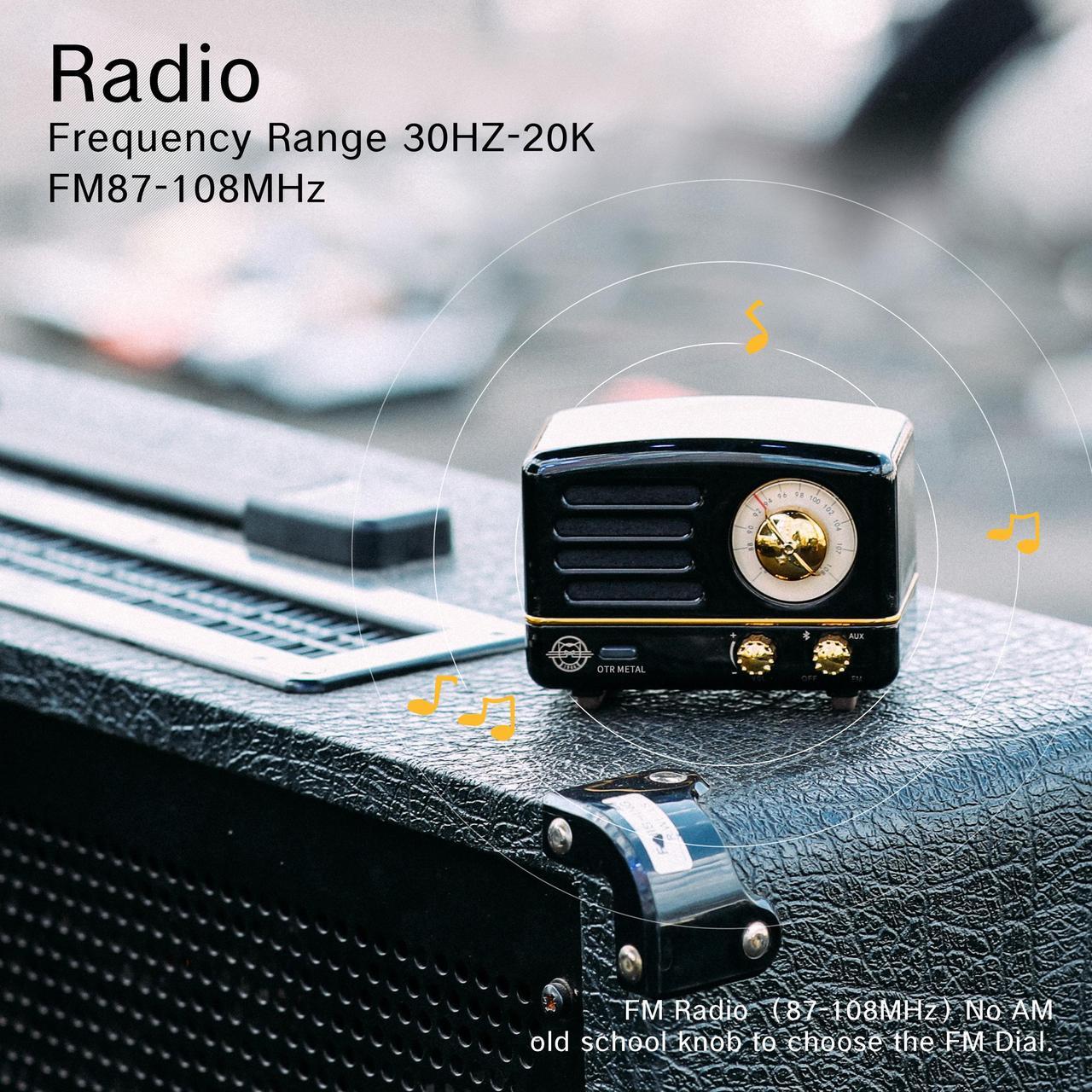 Alt view image 4 of 7 - Muzen OTR Metal Portable Bluetooth Speaker with Retro knob Tuner FM Radio, Also with Suitcase Gift Case, Wireless Bluetooth Speaker with Loud Stereo Sound, for Home Outdoor Travel