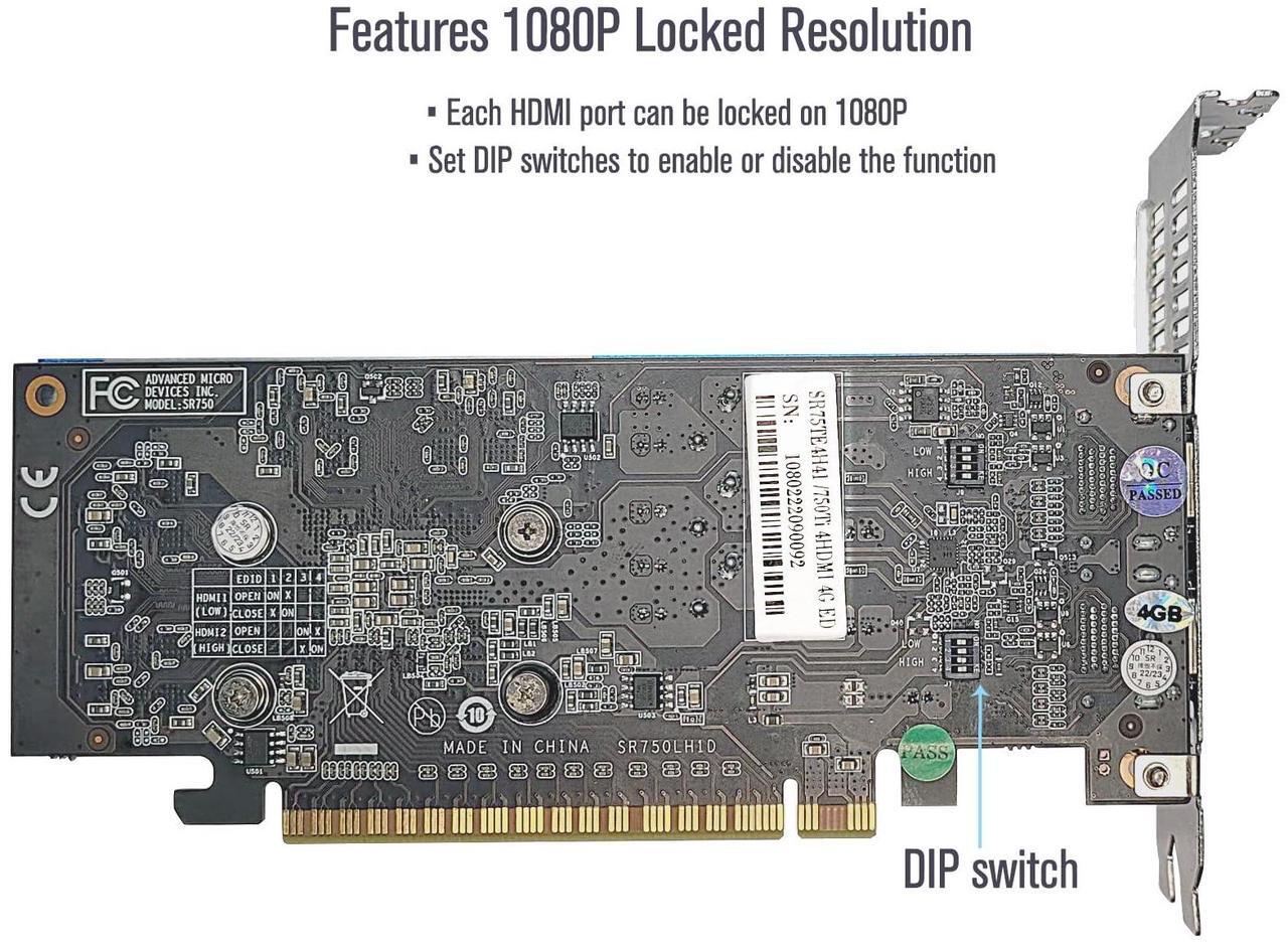 Alt view image 3 of 7 - GTX 750 Ti 4GB 4 Monitor Video Card Featuring Locked Resolution, GDDR5 128-Bit 6×HDMI 2.0 Ports, Video Wall Projection Fusion Stock Monitoring