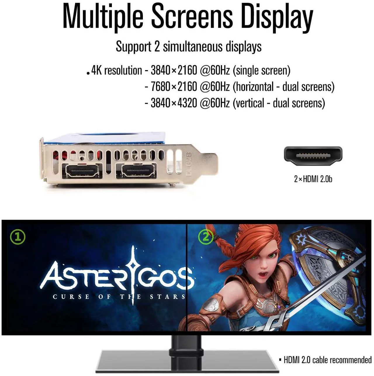 Alt view image 3 of 7 - SRhonyra GT 1030 Graphics Card 2GB Low Profile Graphics Card GDDR5 64 Bit PCI-e 3.0 x4 Compatible x8 x16 Dual HDMI Displays 2 Monitor Video Card Support DirectX 12 OpenGL 4.5 HDCP 2.2