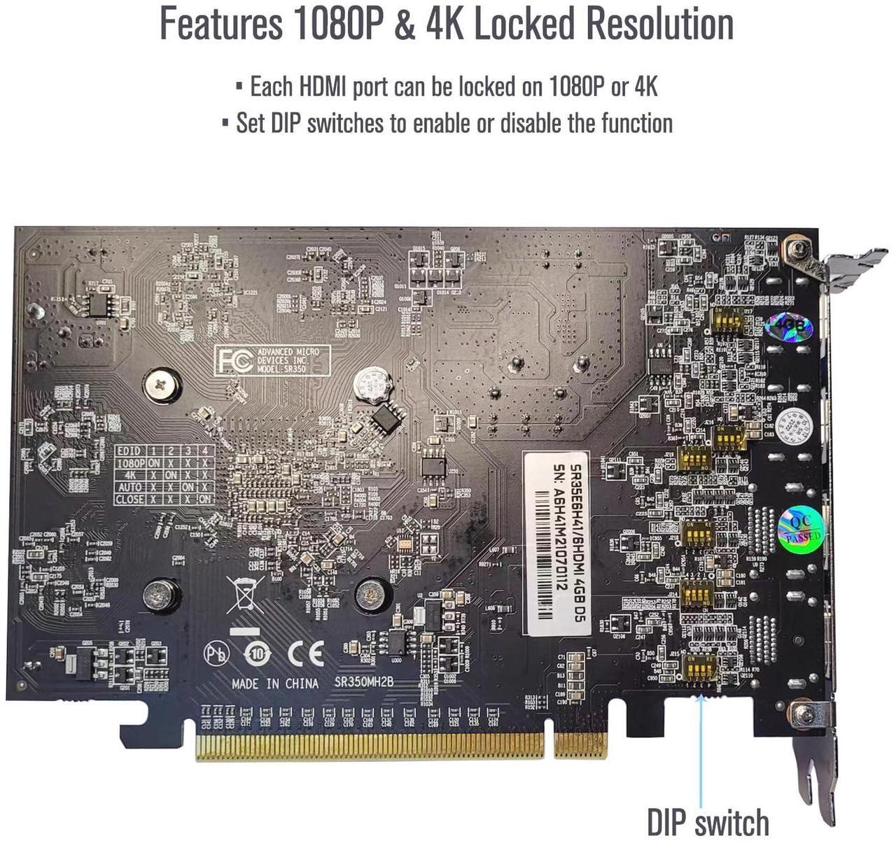 Alt view image 4 of 6 - R7 350 4GB 6 Monitor Graphics Card with Resolution Locked Feature GDDR5 128-Bit 6×HDMI 2.0 Ports, Video Wall, Projection Fusion, Stock Trading and Monitoring