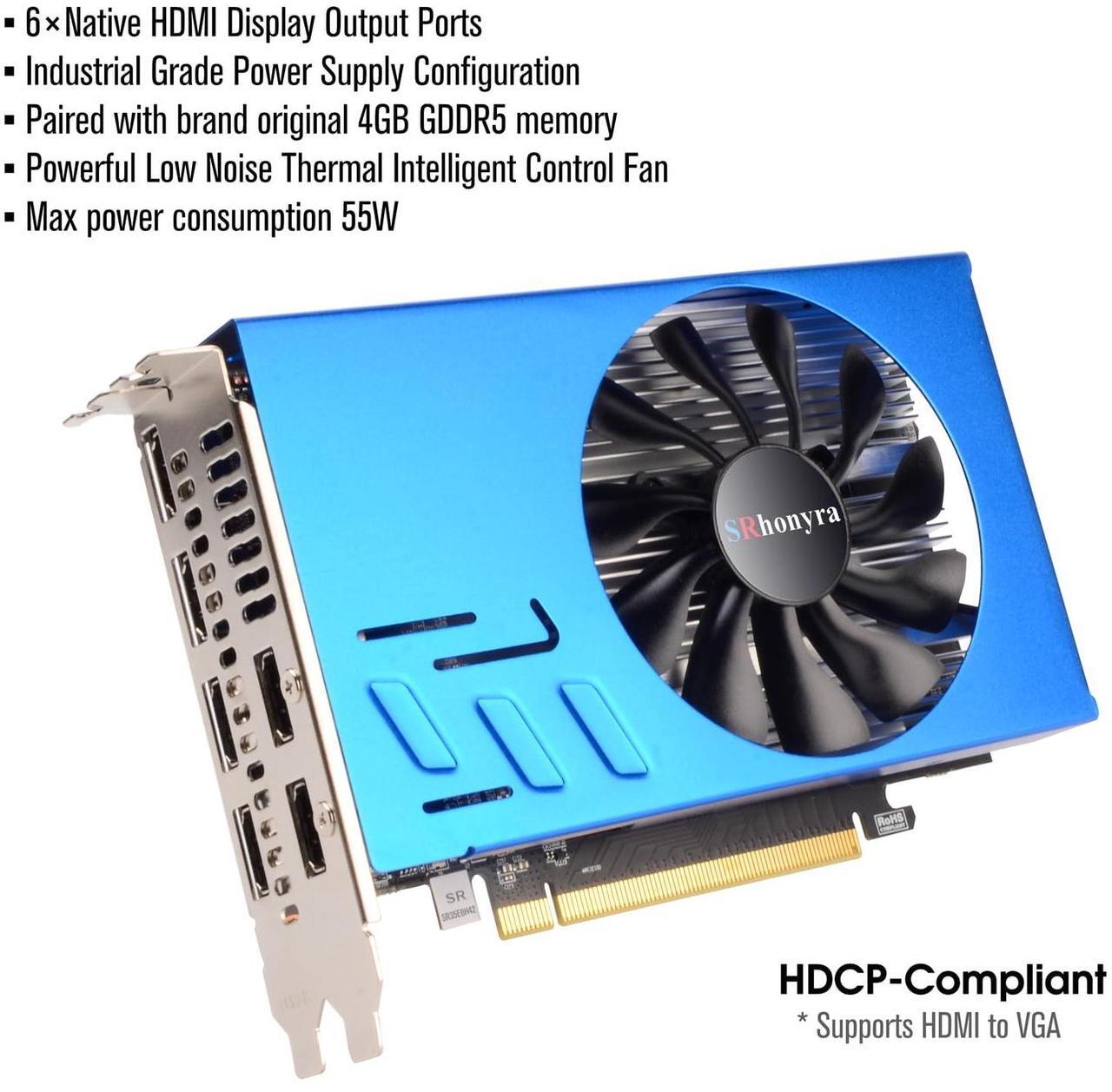 Alt view image 5 of 6 - R7 350 4GB 6 Monitor Graphics Card with Resolution Locked Feature GDDR5 128-Bit 6×HDMI 2.0 Ports, Video Wall, Projection Fusion, Stock Trading and Monitoring
