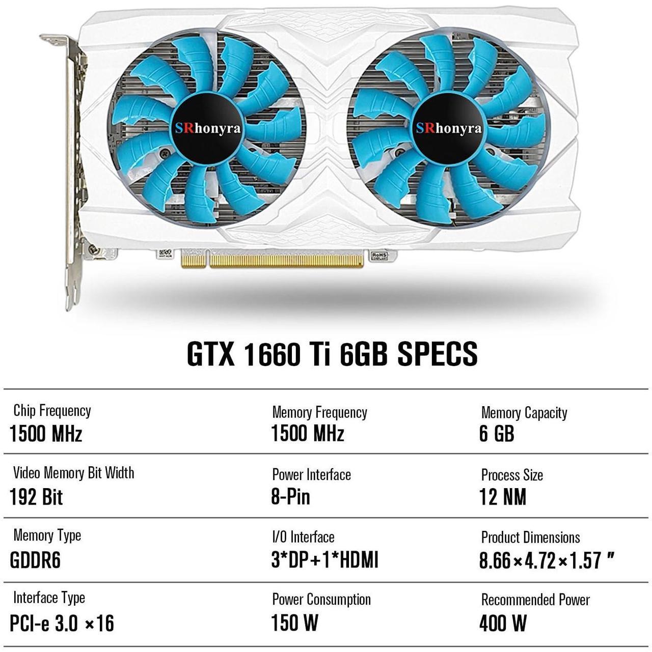 Alt view image 2 of 7 - GTX 1660 Ti 6GB Graphics Card GDDR6 192 Bit PCI-e 3.0 x16 4 Monitors Video Card Support DirectX 12 OpenGL 4.5 HDMI and 3*DisplayPort 1.4a