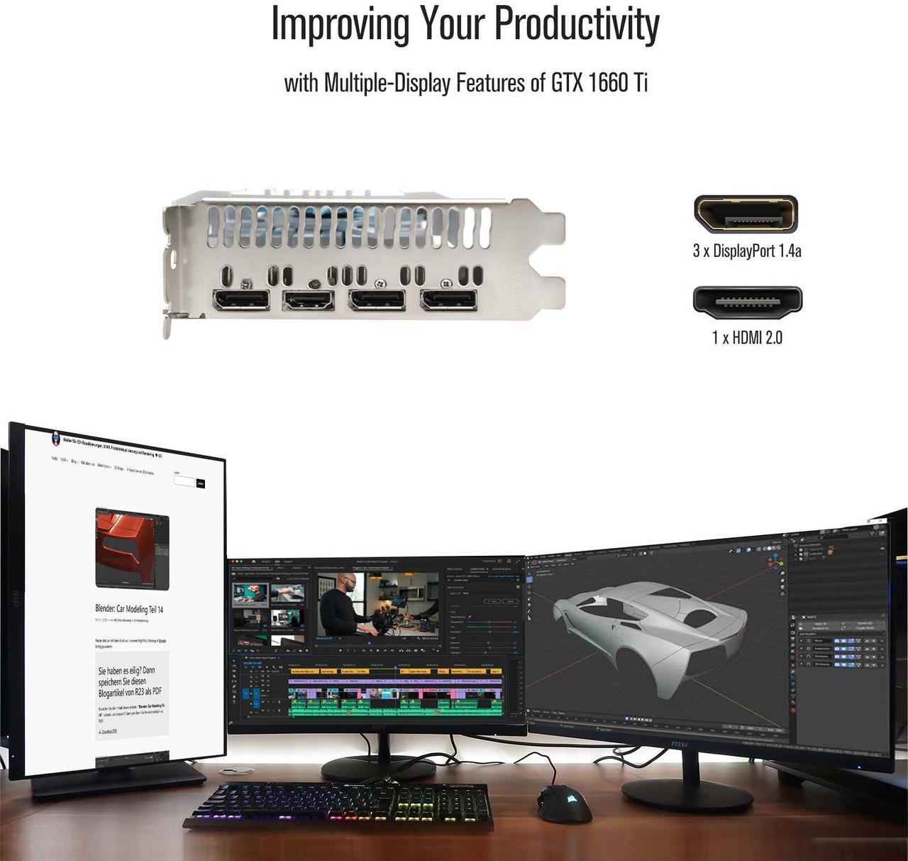 Alt view image 5 of 7 - GTX 1660 Ti 6GB Graphics Card GDDR6 192 Bit PCI-e 3.0 x16 4 Monitors Video Card Support DirectX 12 OpenGL 4.5 HDMI and 3*DisplayPort 1.4a