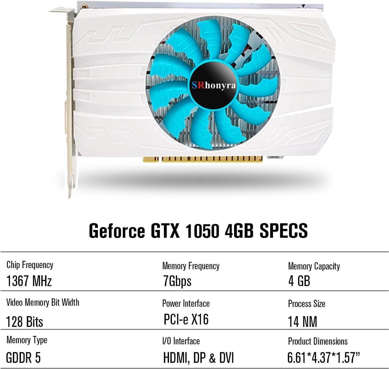 Alt view image 2 of 6 - SRhonyra GeForce GTX 1050 4GB Graphics Card GDDR5 128 Bit PCIe 3.0 x16 Bus Powered DP+HDMI+DVI Ports Gaming GPU