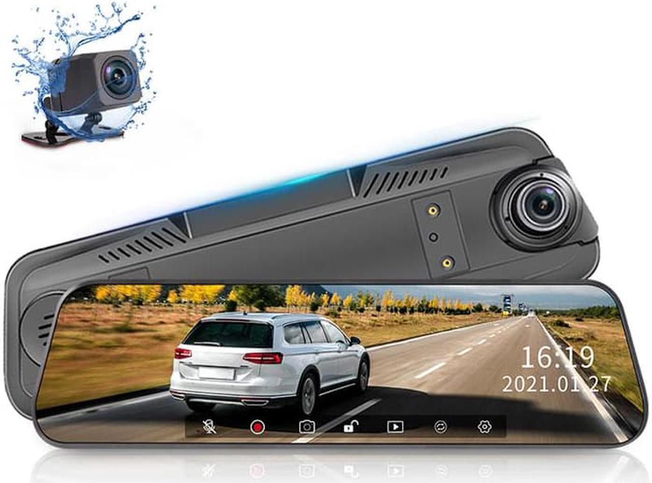 Mercylion M9661 Mirror Dash Cam 9.66" 1080P Front and Rear View Mirror Camera Waterproof Backup Camera, Night Vision,  Parking Mode, Touch Screen, voice control Cigar Lighter Charger