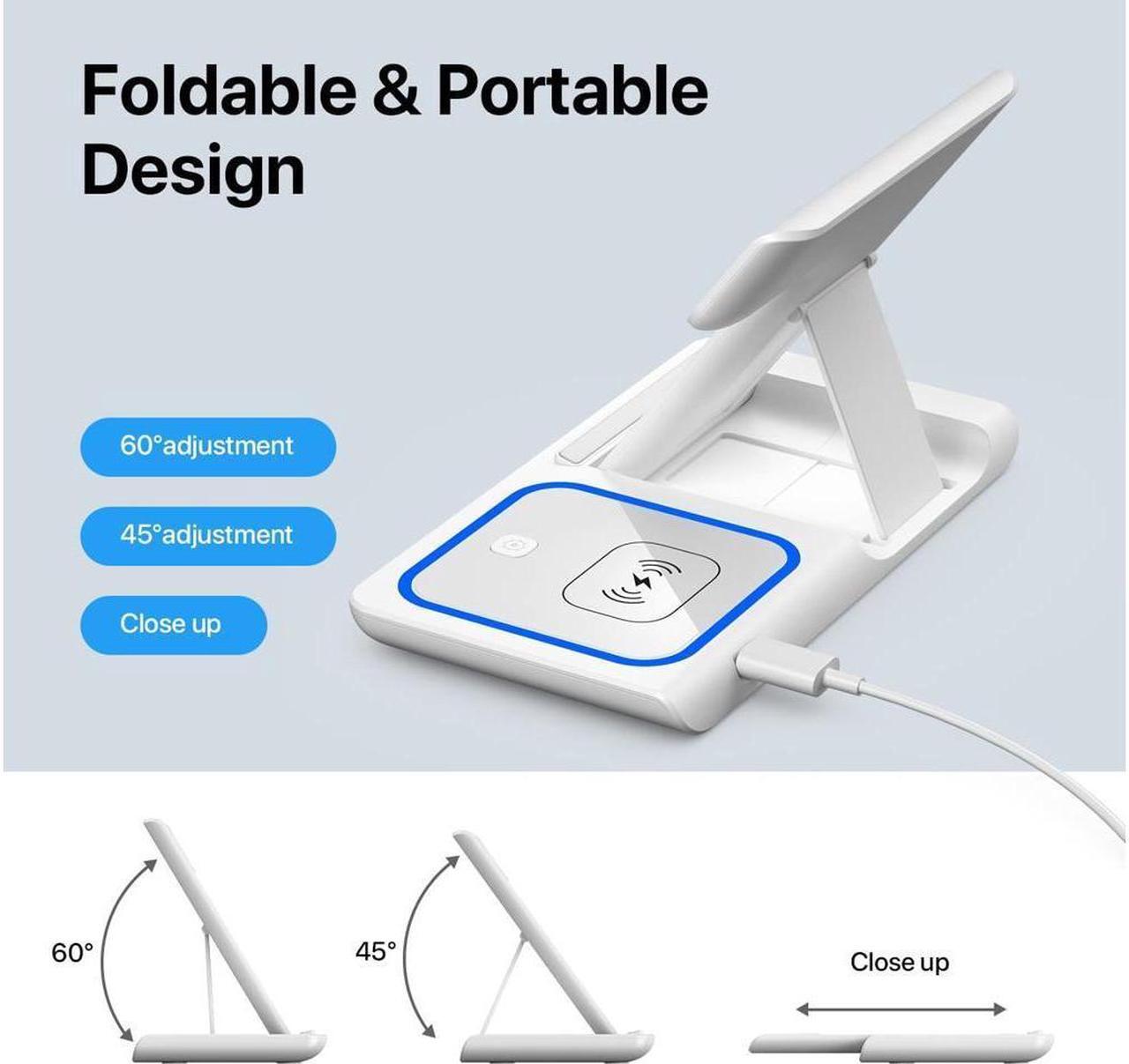 Alt view image 5 of 7 - Wireless Charger, KEHIPI 3 in 1 Wireless Charging Station, Fast Wireless Charger Stand for iPhone 14/13/12/11/Pro/Max/XS/XR/X/8/Plus, for Apple Watch 7/6/5/4/3/2/SE, for AirPods 3/2/Pro(White)
