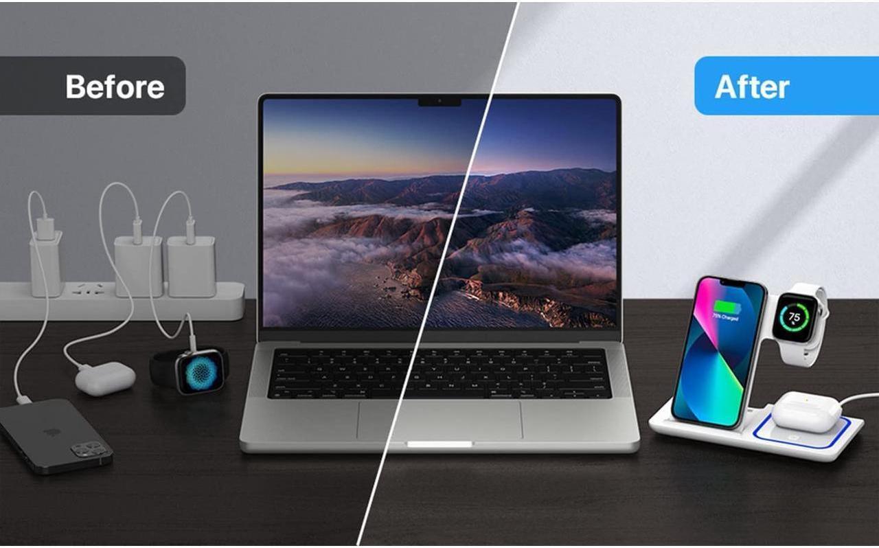 Alt view image 7 of 7 - Wireless Charger, KEHIPI 3 in 1 Wireless Charging Station, Fast Wireless Charger Stand for iPhone 14/13/12/11/Pro/Max/XS/XR/X/8/Plus, for Apple Watch 7/6/5/4/3/2/SE, for AirPods 3/2/Pro(White)