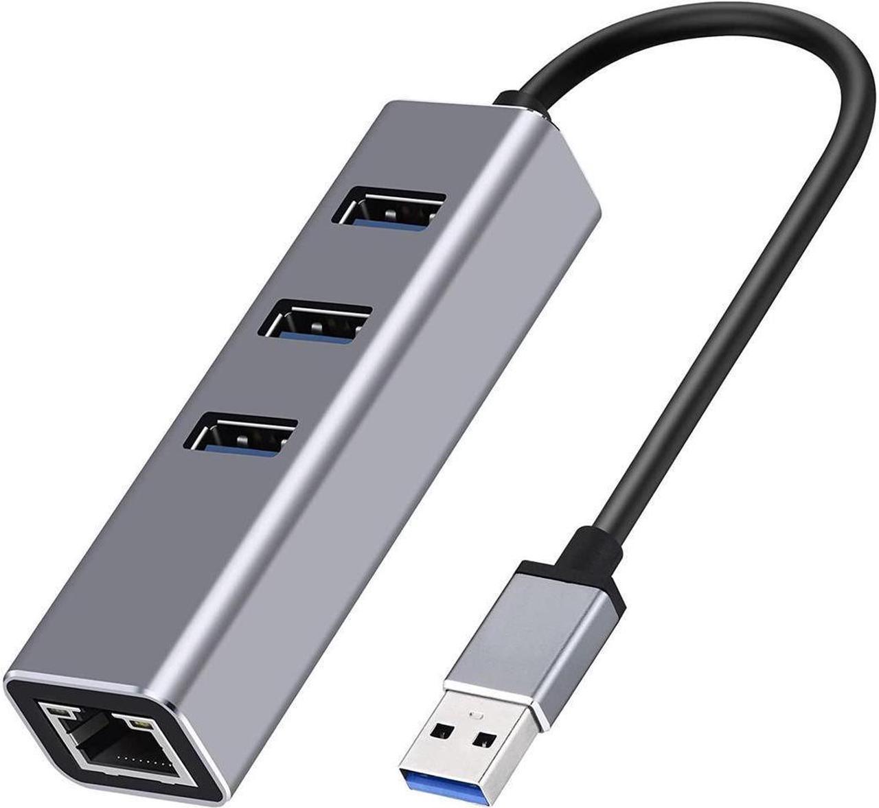 KEHIPI USB 3.0 to RJ45 Ethernet Adapter 4 in 1 Multiport USB Hub with Gigabit Ethernet 1000Mbps RJ45 LAN Network Adapter Compatible and 3-Port USB3.0 Support Laptop PC Windows Linux MacOS, and More