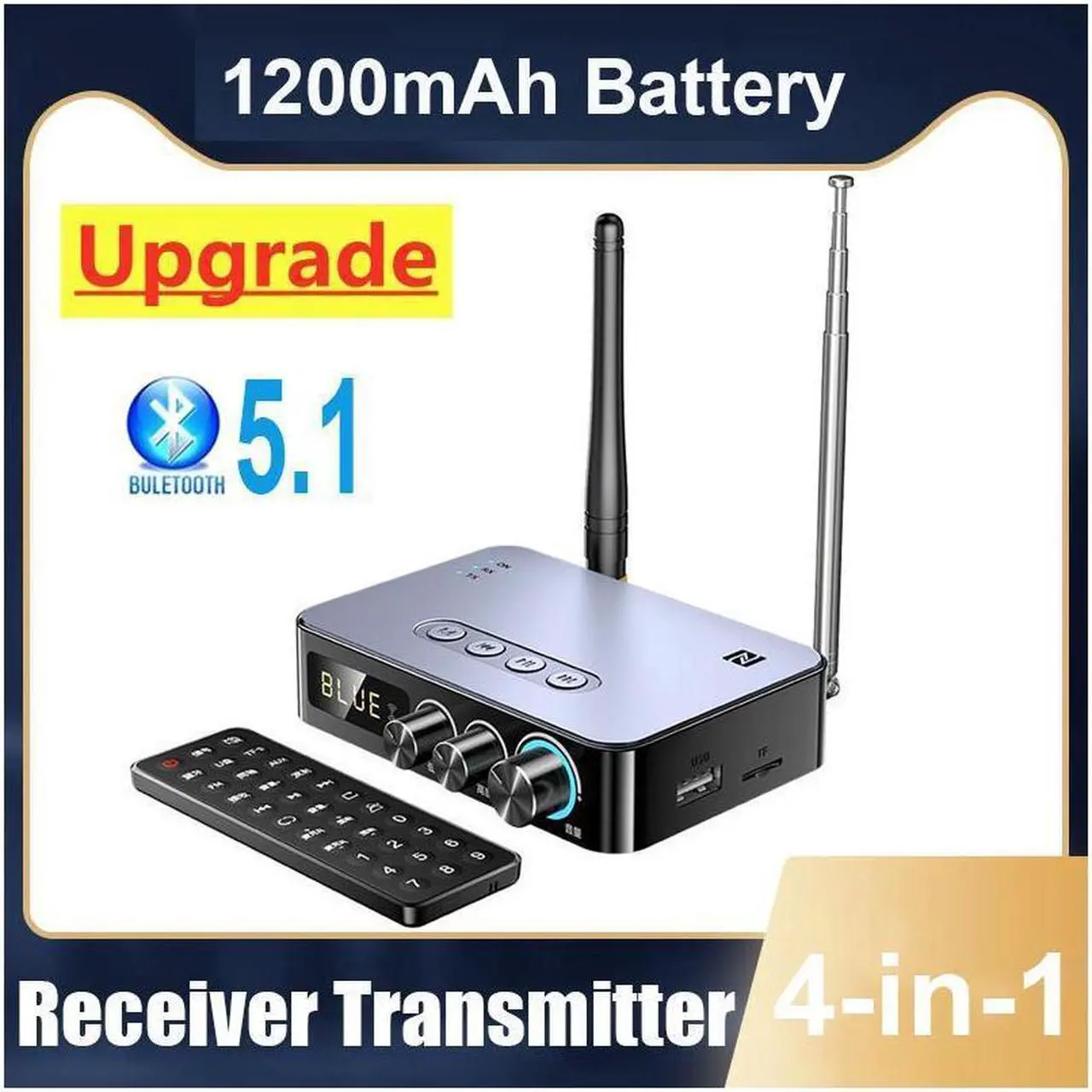 Main image of KEHIPI 4-in-1 Bluetooth 5.1 Transmitter Receiver for TV Wireless Bluetooth Adapter with Optical AUX RCA 6.5 Mic Connection, Low Latency NFC Audio Adapter with FM Radio Simultaneously for Home PartyKTV