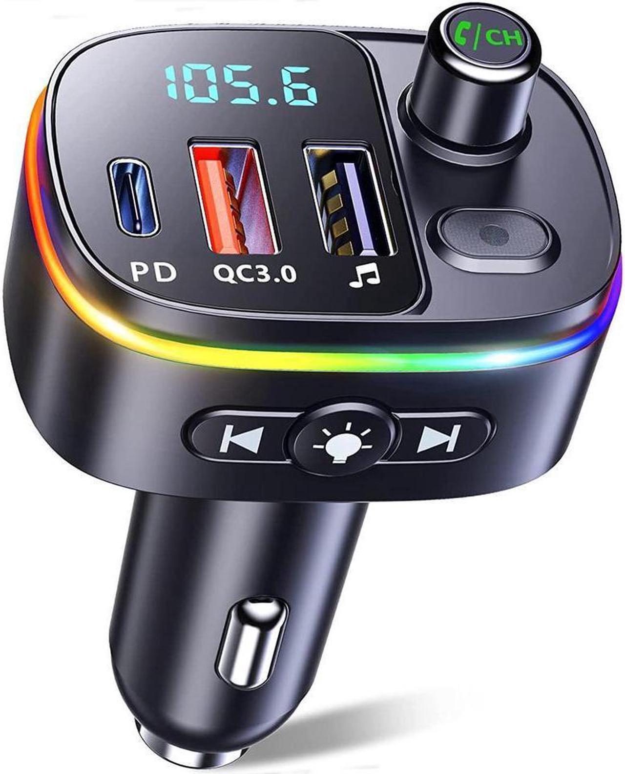 KEHIPI Bluetooth FM Transmitter for Car Bluetooth 5.0, QC3.0 & PD 18W USB C Car Charger, 9 RGB Backlit Car Bluetooth Receivers, Bluetooth Car Adapter Support Handsfree Calls, Siri Assistant, USB Drive