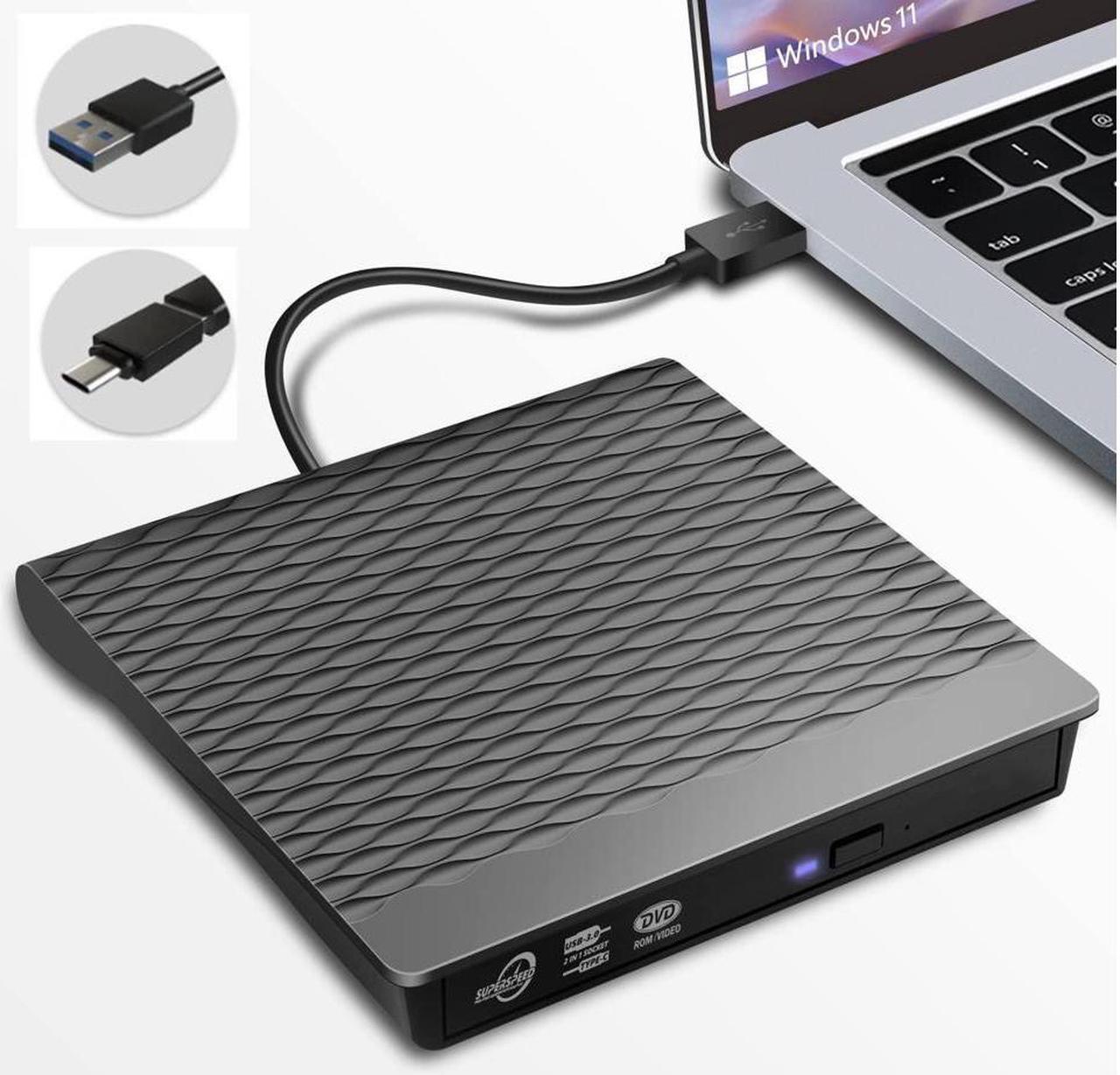 KEHIPI External CD DVD Drive, USB 3.0 Type C External CD/DVD Burner, Portable CD ROM Optical Drive Player Reader Disk Disc with Laptop Desktop PC Windows 11/10/8/7, MacOS, Linux