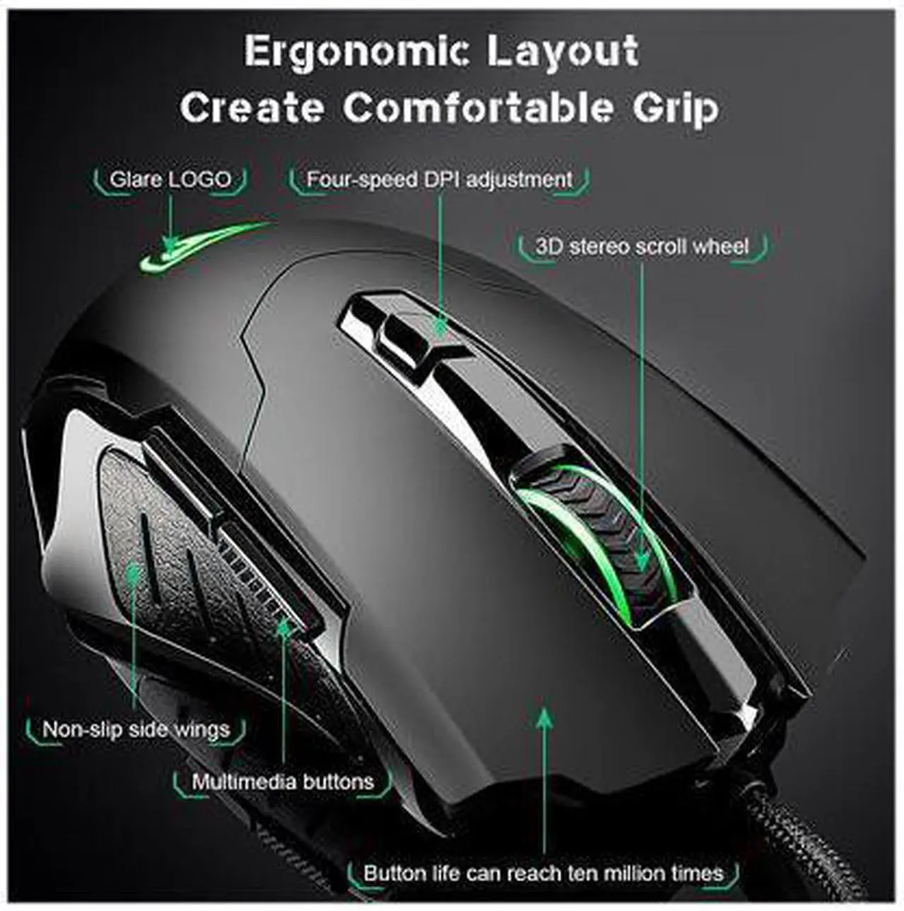 Alt view image 5 of 6 - KEHIPI Gaming Mouse Wired Breathing Light Ergonomic Game USB Computer Mice Multicolor Gamer Desktop Laptop PC Gaming Mouse, 6 Buttons for Windows 7/8/10/XP Vista Linux, Black