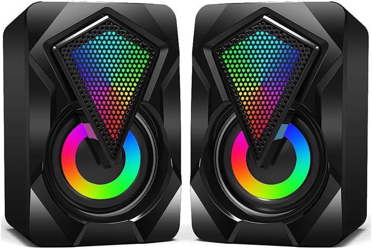 KEHIPI Computer Speakers X2 Wired PC Speaker 2.0 USB Gaming Powered Stereo Mini Multimedia Volume Control with RGB Lights 3.5mm Aux Input for Phone Tablets Desktop Laptop