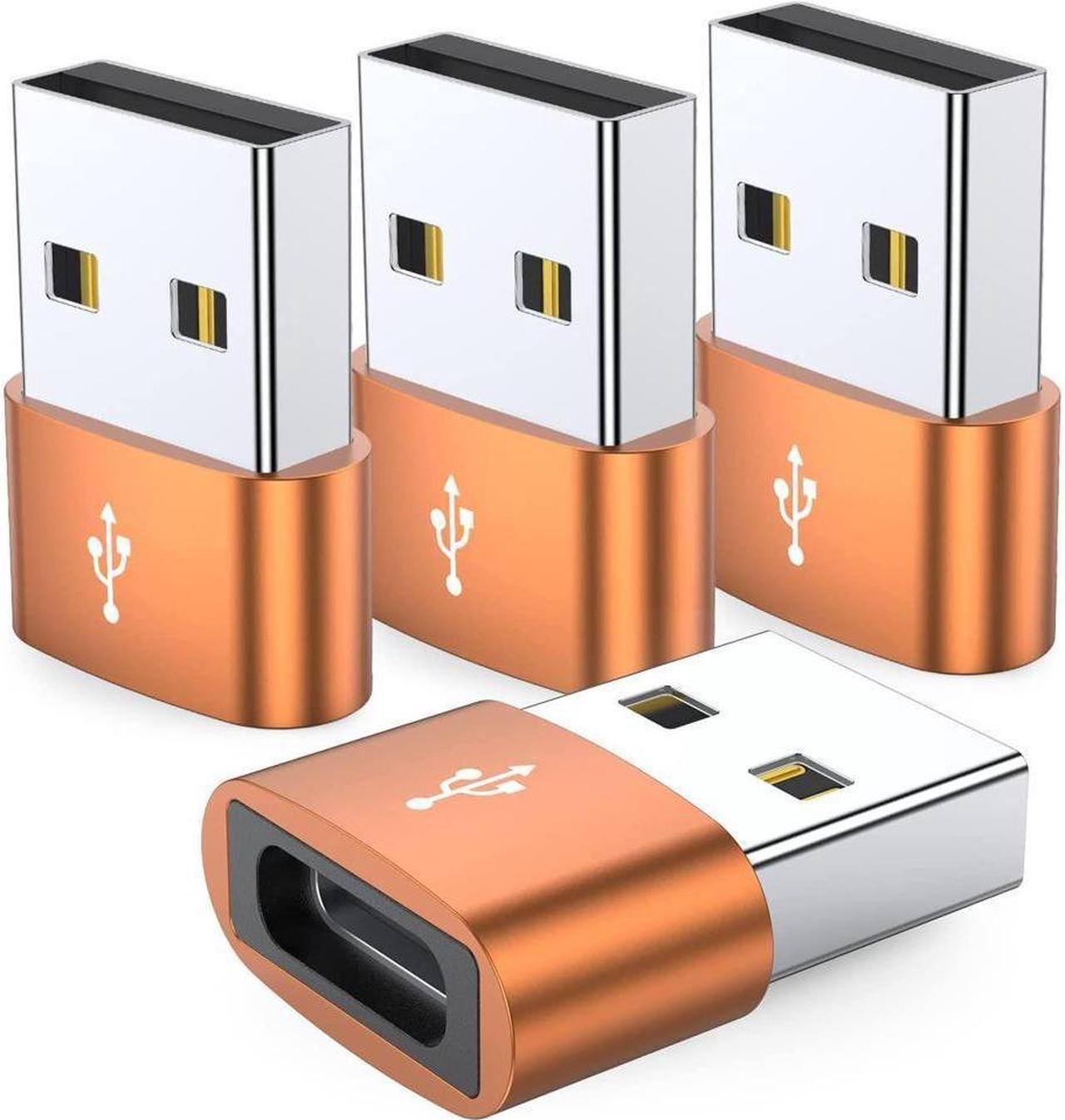 KEHIPI USB C Female to USB Male Adapter 4-Pack,Type C to USB A Charger Cable Converter,Compatible with iPhone 11 12 13 14 Plus Pro Max,iPad Air 4 5 Mini 6,Samsung Galaxy S23 S22 S21 S20,Pixel 5 Orange